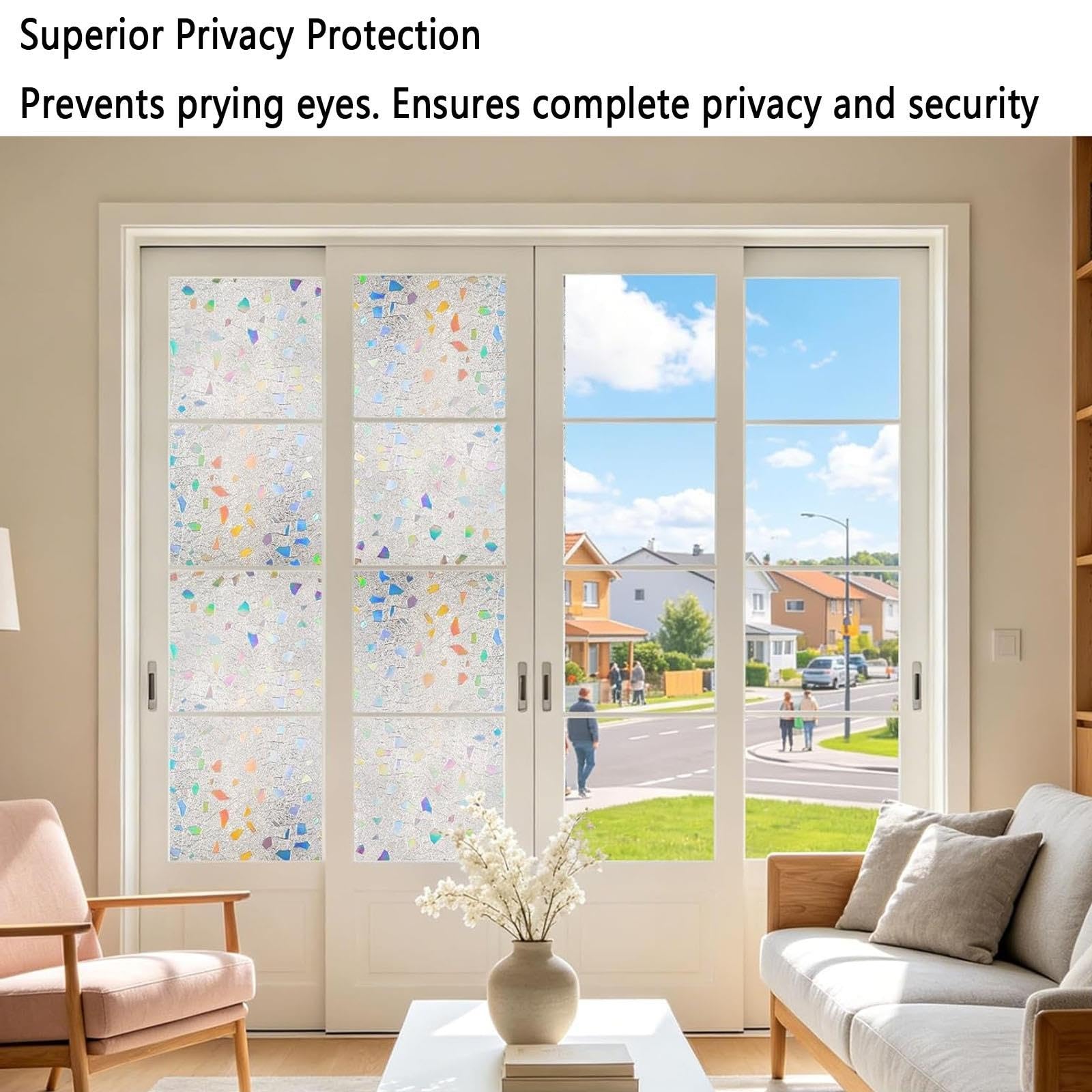 Pellicola Vetri Finestre Privacy Autoadesive Anti-UV Opaca Pellicole Privacy Finestra Senza Colla Riutilizzabile Per Ufficio Bagno Camera Da Letto Sala Di Riunione(A,90x300cm)