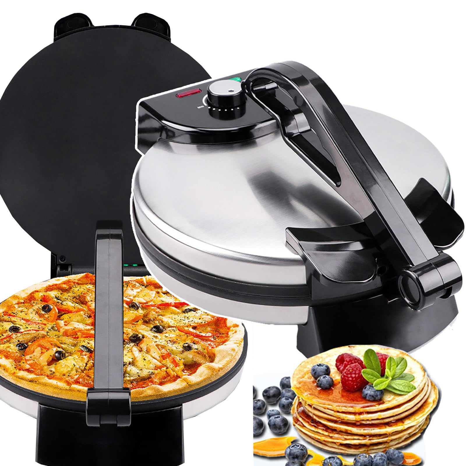 Naleśnikarka O Mocy 1800W Z Nieprzywierającą Powłoką – Idealna Do Przygotowywania Chlebków Pita, Średnica 12″, Dwustronne Podgrzewanie, Do Indyjskich Placków, Tortilli