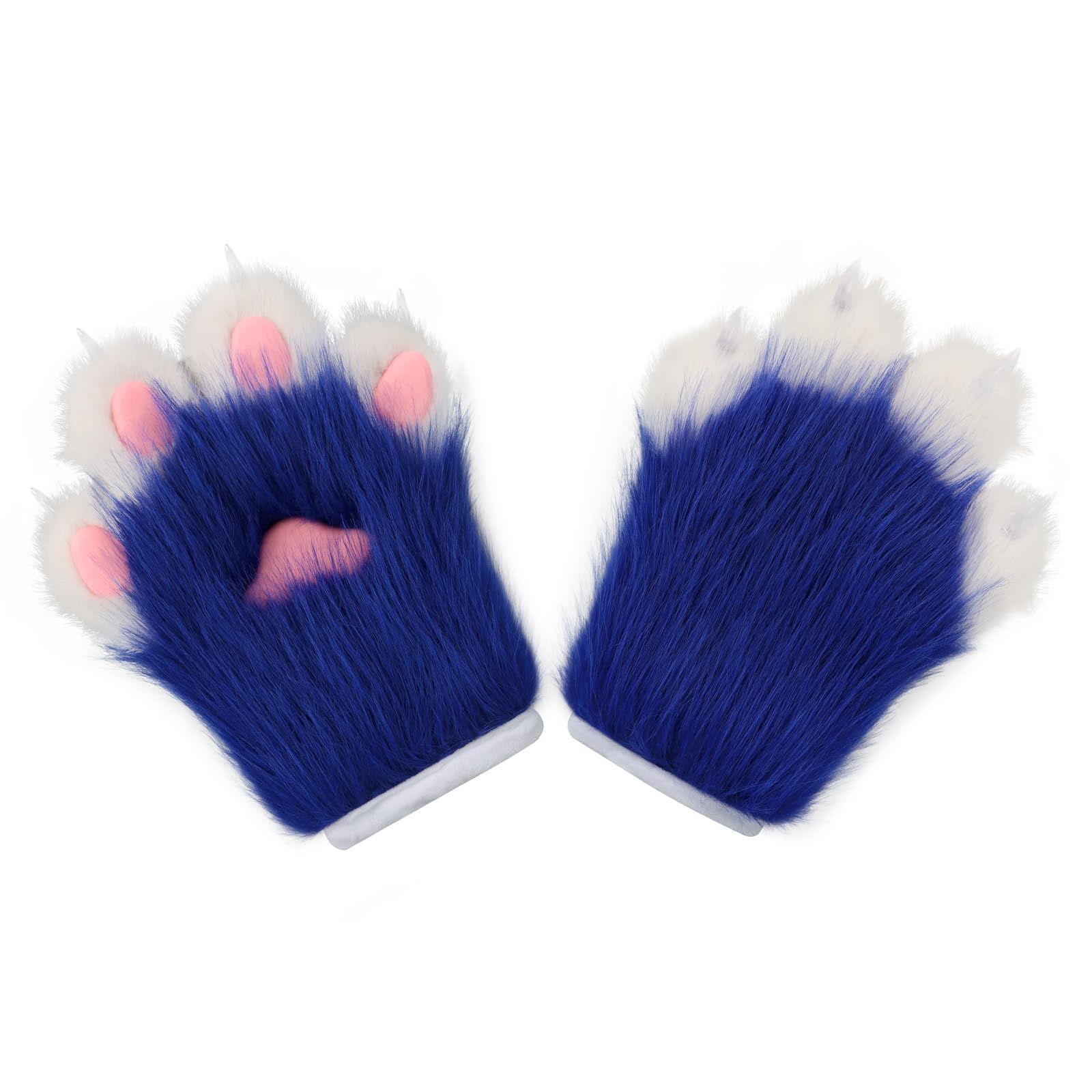 hbbhml Faux Fur Plush Furry Cat Claw Gloves Fursuit Animal Fox Paws Mittens Halloween Cosplay Costume Accessories for Adult: Blue