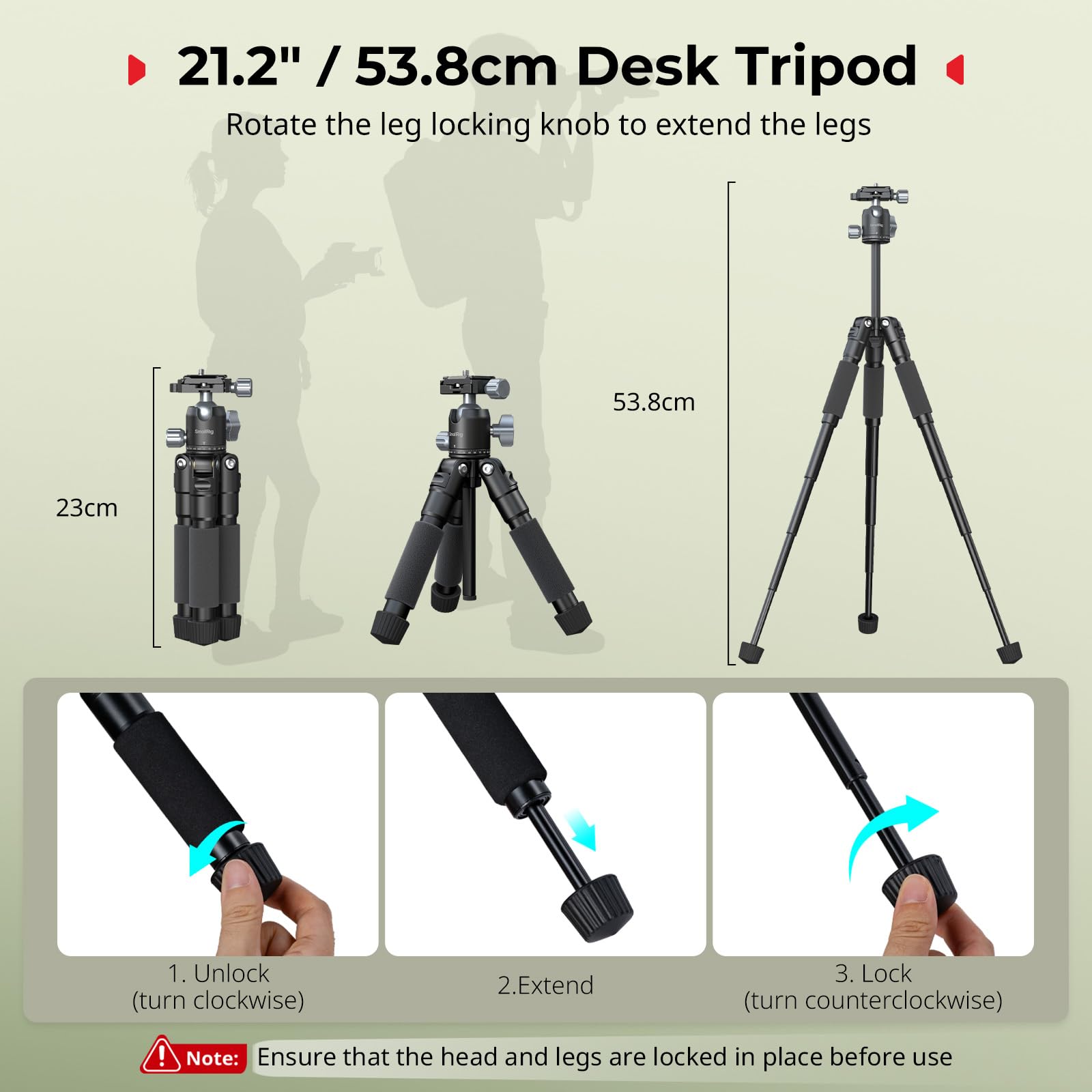 SmallRig VT-20Pro Mini treppiede da 21,2"/53,8 cm per fotocamera e telefono, piccolo treppiede da tavolo in lega di alluminio con testa a sfera a 360°/morsetto per telefono, carico fino a 5 kg - 5470