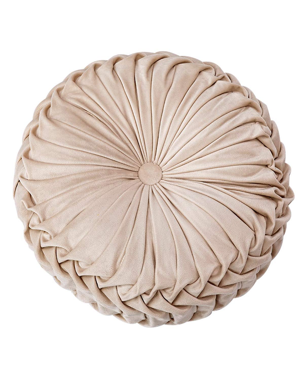 HLOVME Throw Pillow for Couch Decorative 3D Pumpkin Round Velvet Cushion for Sofa Bed Chair Floor 15"X15", Beige