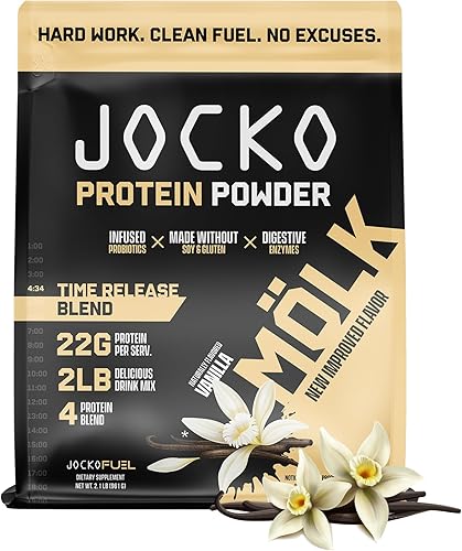 Jocko Mölk - Proteína de suero en polvo (vainilla) Keto, probióticos, alimentado con hierba, enzimas digestivas, aminoácidos, mezcla de frutas de