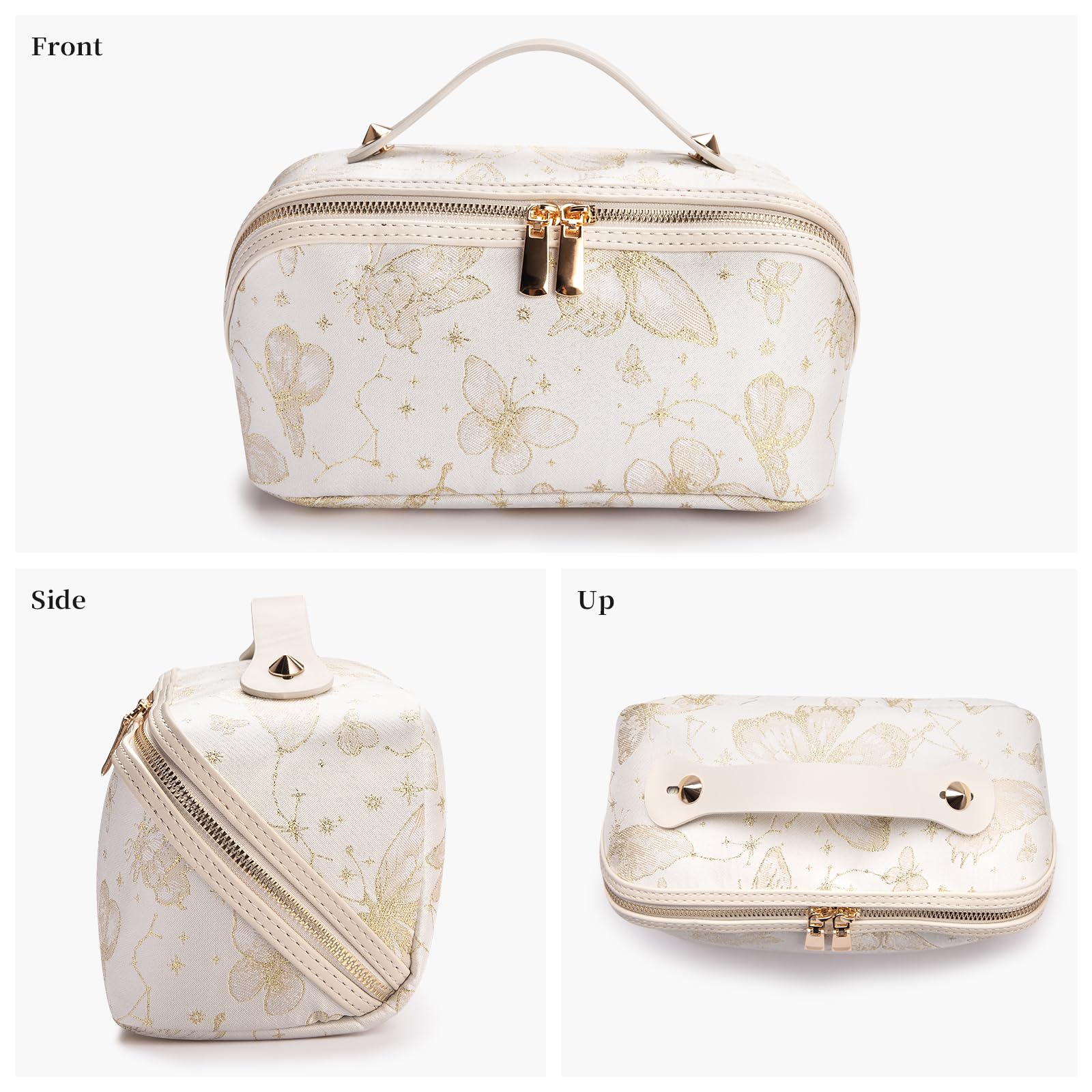 Abiudeng Bolsa de maquillaje de viaje de 2 piezas, bolsas de cosméticos de gran capacidad, bolsa de aseo para artículos esenciales de viaje, bolsa portátil impermeable, organizador de maquillaje plano