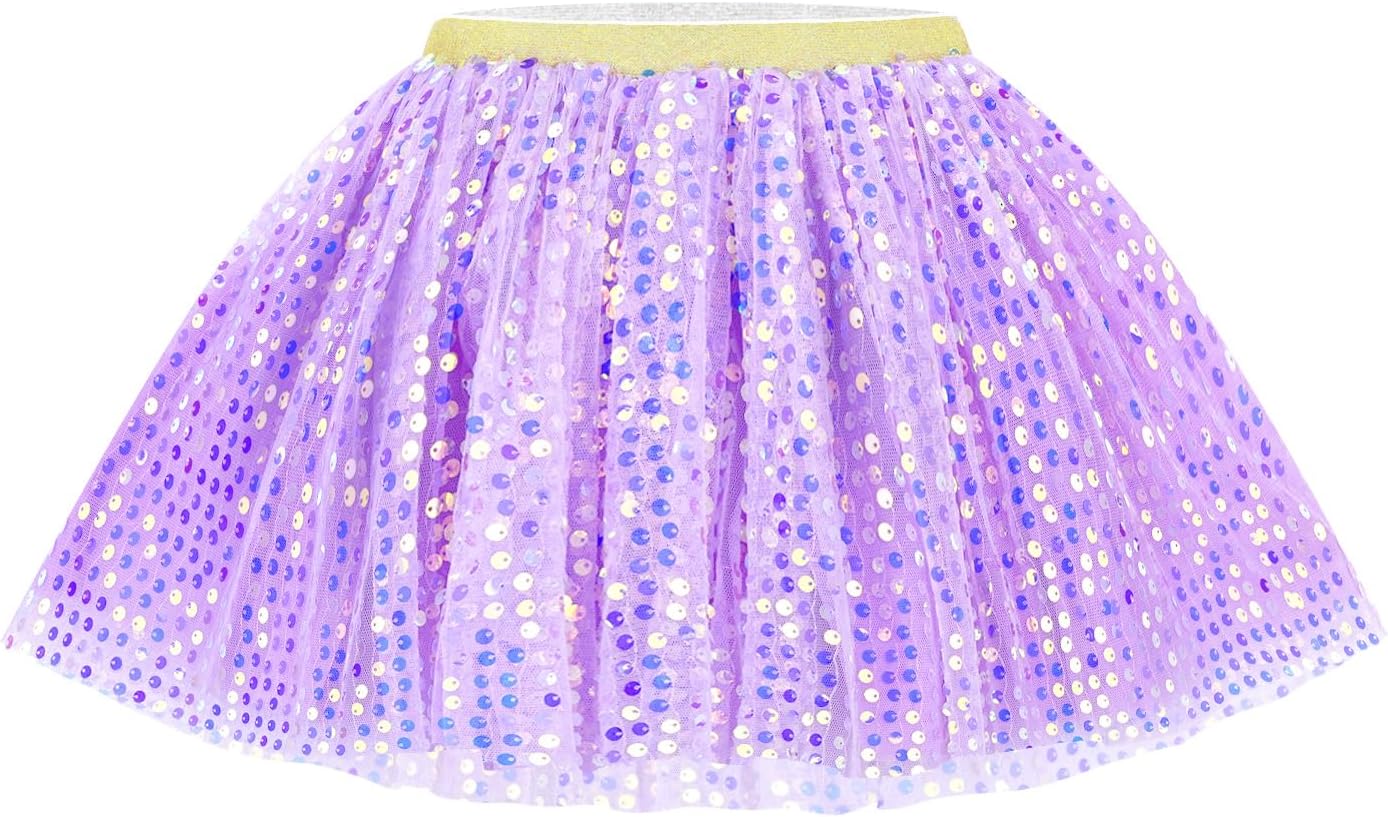 Domusgo Tutu for Girls Toddler Sequin Skirt Pink Blue Rainbow Purple Sparkly Kids Ballet Dance Dress Outfit 2-8 Years