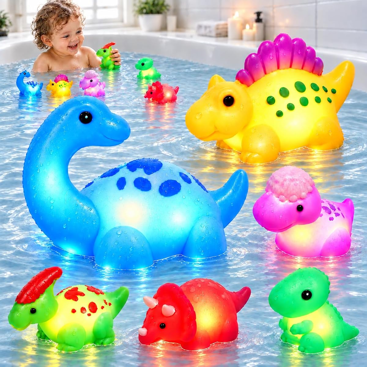 TOY Life Dinosaur Light Up Bath Toys 6 Pack