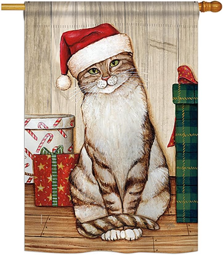 Christmas Kitty House Flag Wintertime Winter Wonderland Snowflake Snowman Ice Skate Season Snow Small Decorative Gift Yard Banner Made In USA 28 X 40