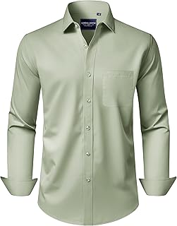 Men's Dress Shirts Long Sleeve Wrinkle-Free Stretch Shirts Solid Formal Button Down Shirt with Pocket
