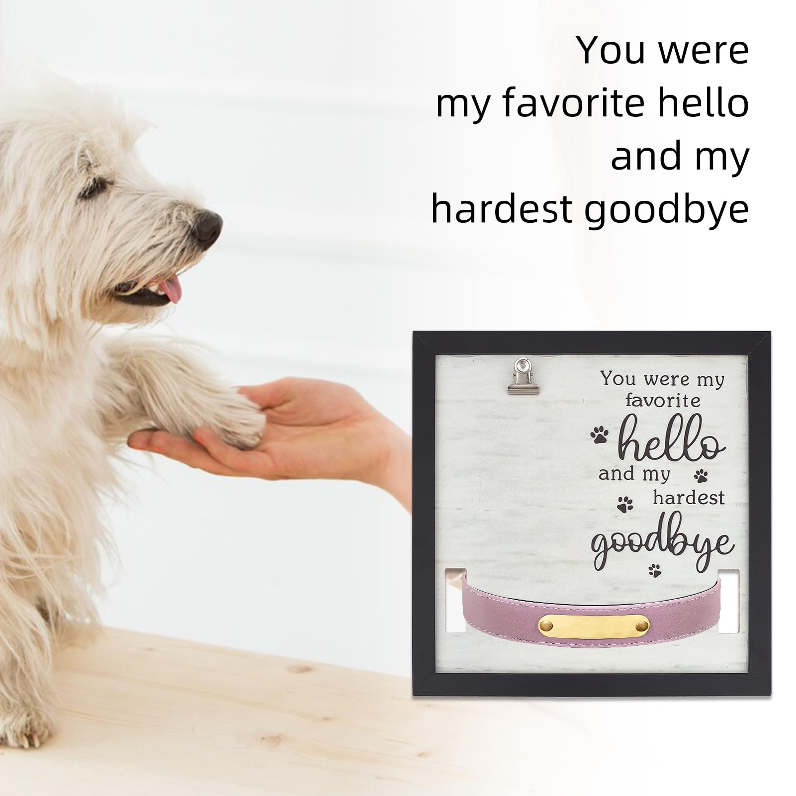 NICENEEDED Pet Memorial Collar Frame, Pet Loss Sympathy Gift Frames Remembrance Picture Frame with Photo Clip - Image 3