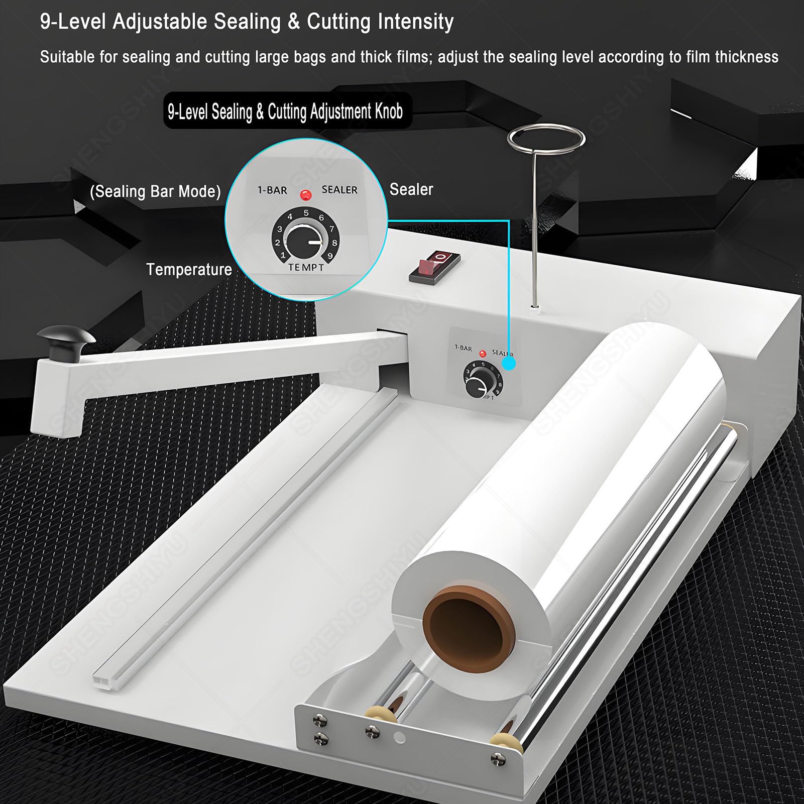 Machine d'emballage rétractable avec pistolet thermique, température réglable, taille personnalisée, compatible avec les films rétractables POF/PE, longueur d'étanchéité 60 cm, idéal pour l'emballage