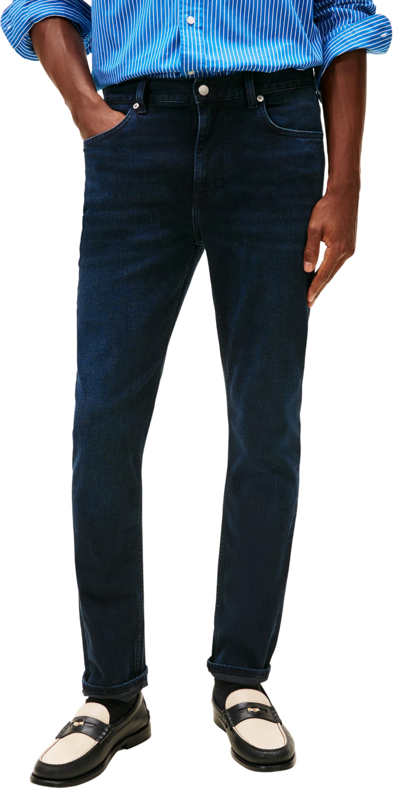 Tommy Hilfiger Men Slim Bleecker Calder Blue Black MW0MW41906 Slim, Denim, 32W / 32L