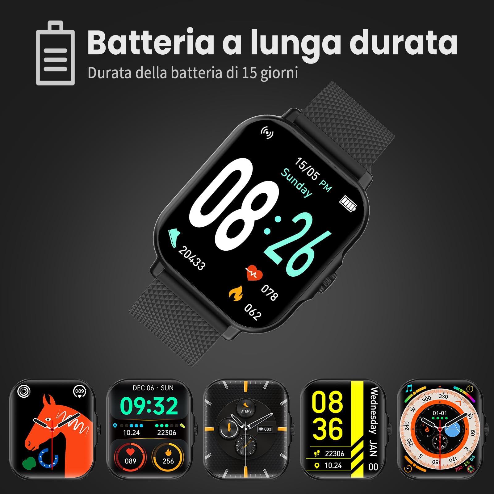zaisia Smartwatch Uomo Donna, 1,85'' Orologio Fitness con Sonno Cardiofrequenzimetro, Smart Watch con Funzione di Notifica dei Messaggi e Chiamata, IP68 Impermeabile Tracker Fitness per Android iOS