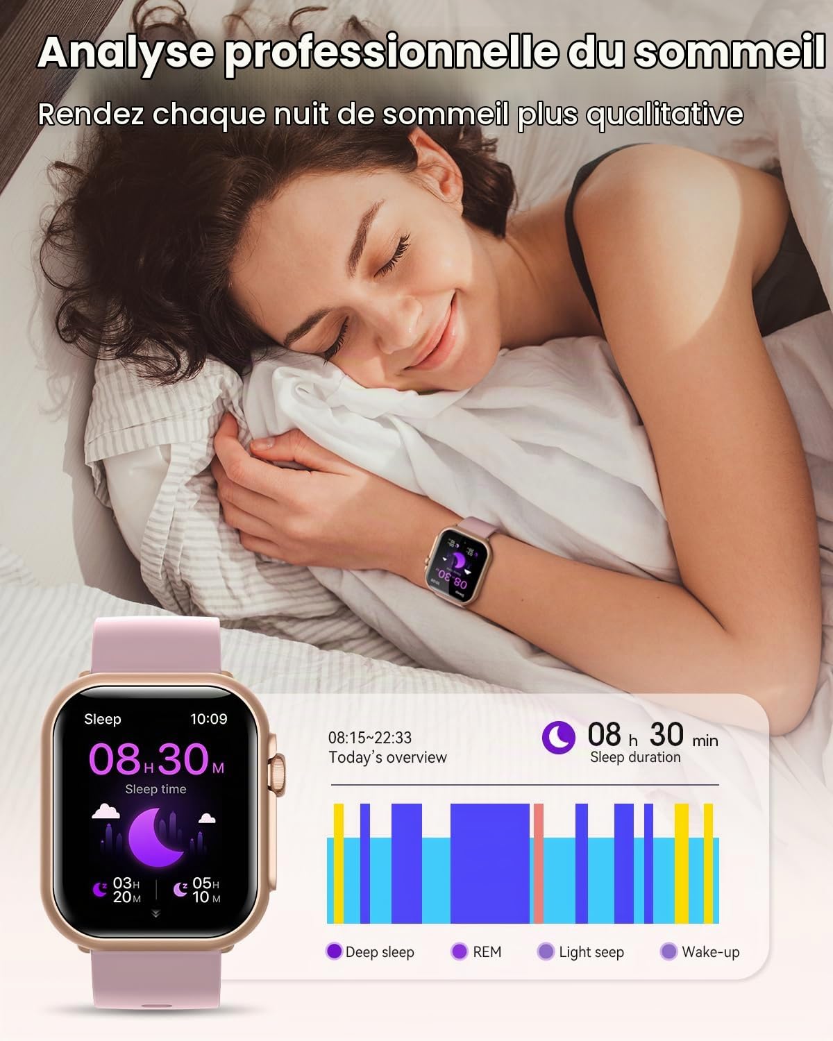 SWGOTA Montre Connectée Femme avec 1000mAh Batterie, Autonomie 100 Jour Ultra-Longue, 1.83" HD Smartwatch Appel, 24H Fréquence Cardiaque/SpO2/Sommeil, 120+ Sports, IP68 Podomètre Android iOS Or Rose