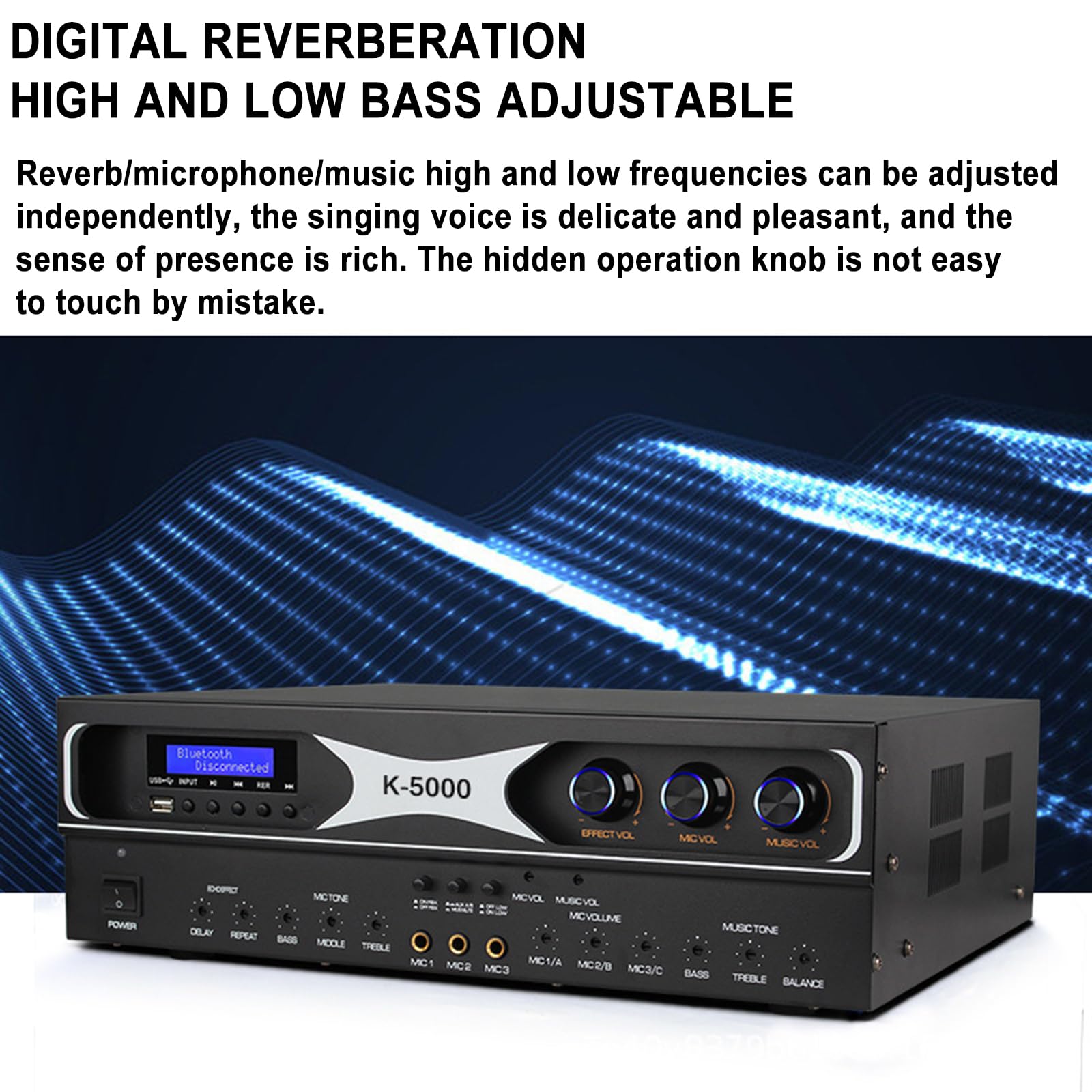 Amplificatore di potenza a doppio canale, uscita 550W*2, anti-ulula, USB/Bluetooth, ideale per KTV e sistemi audio domestici