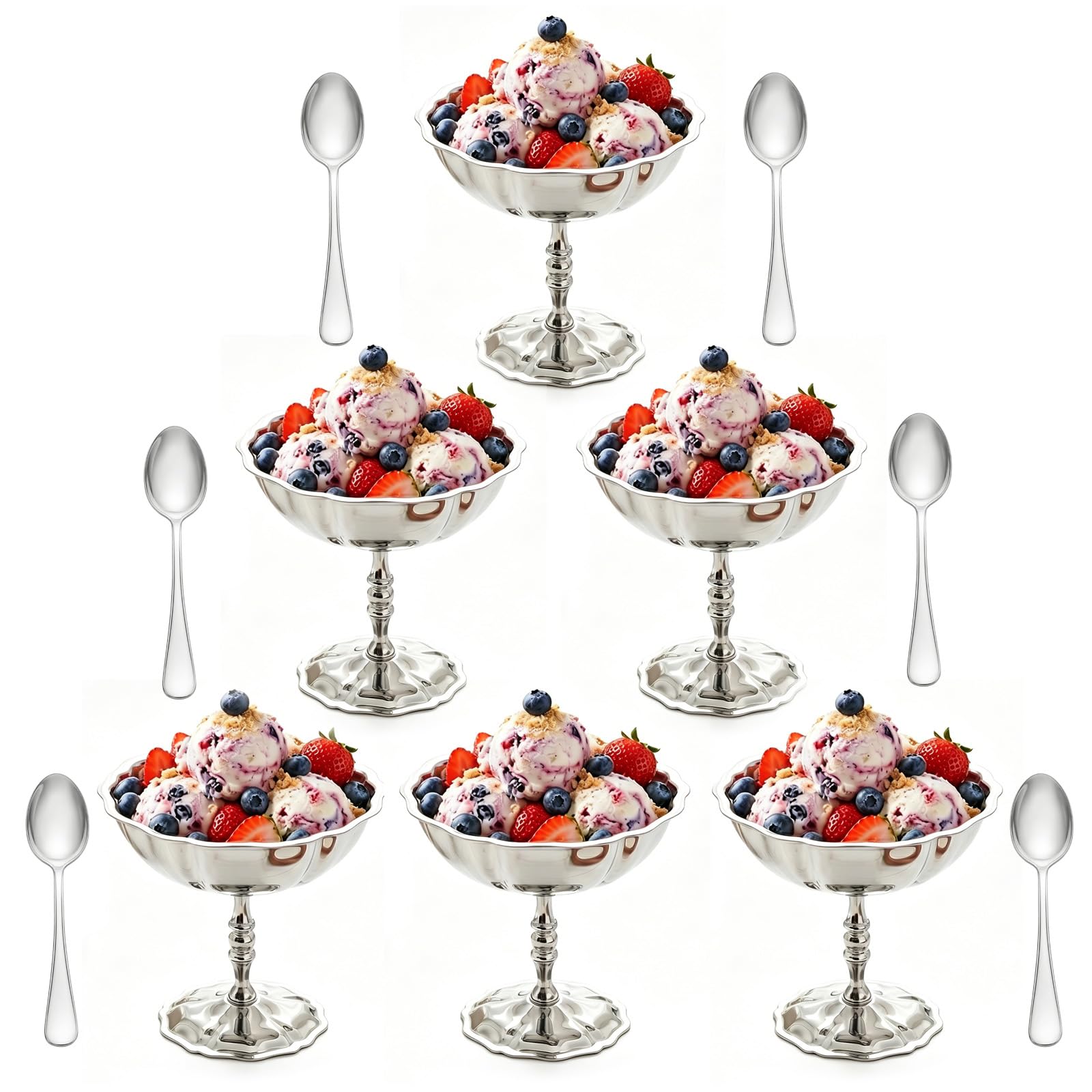 View 1 of ***Missing 4 spoons*** LIUXINJIE Stainless Steel Ice Cream Bowls (6 pcs)