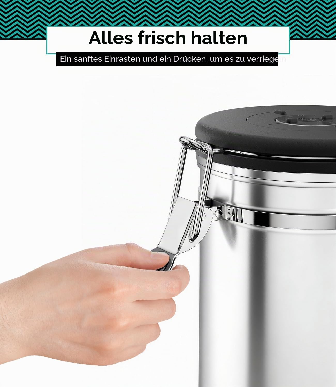 Coffee Gator Kaffeedose Edelstahl, Luftdicht Vorratsdose mit Deckel, Datum Tracker, CO2-Freigabeventil, Messlöffel, für Kaffeebohnen… – Ansicht 2