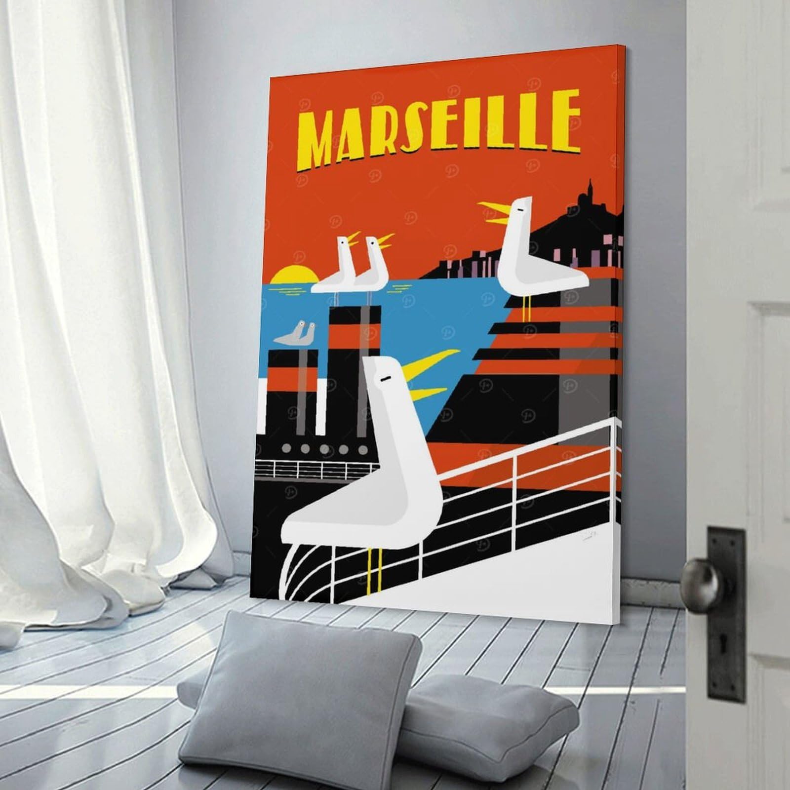 Junmoney Canvas Wall Decor Marseille Travel (6), 24x36inch(60x90cm), for Gallery Wall Layouts in Home Or Office, Home Wall Art for Statement Displays