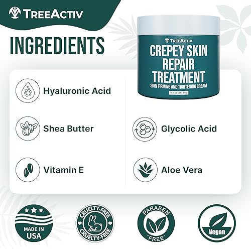 Miniatura 5 de TreeActiv Crepey Skin Repair Treatment, 8oz, crema reafirmante para cara y cuello, loción reafirmante y tensora de la piel con ácido hialurónico,