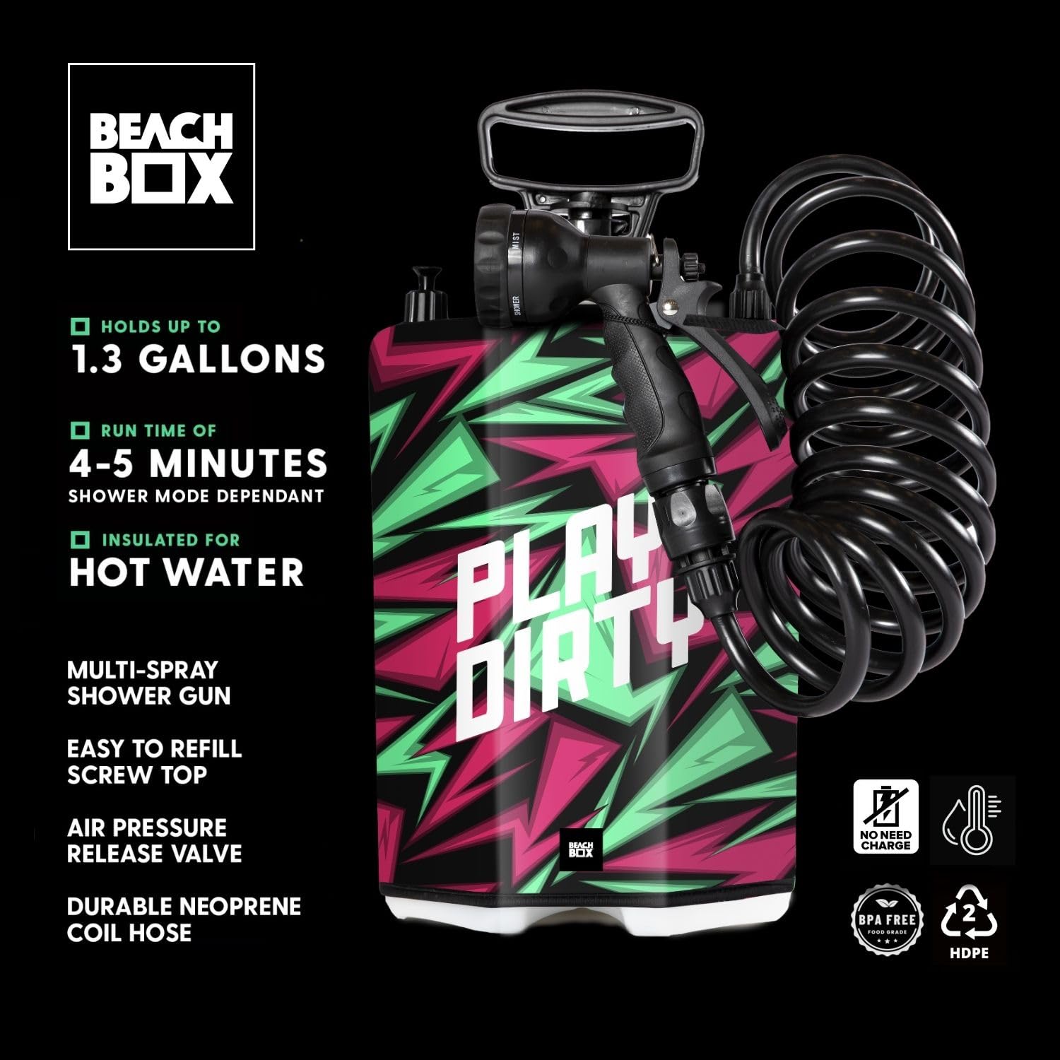 BeachBox（ビーチボックス）ポータブルシャワータンク5L Amazon | BeachBox 5L ポータブルシャワー キャンプ用 5モードスプレー