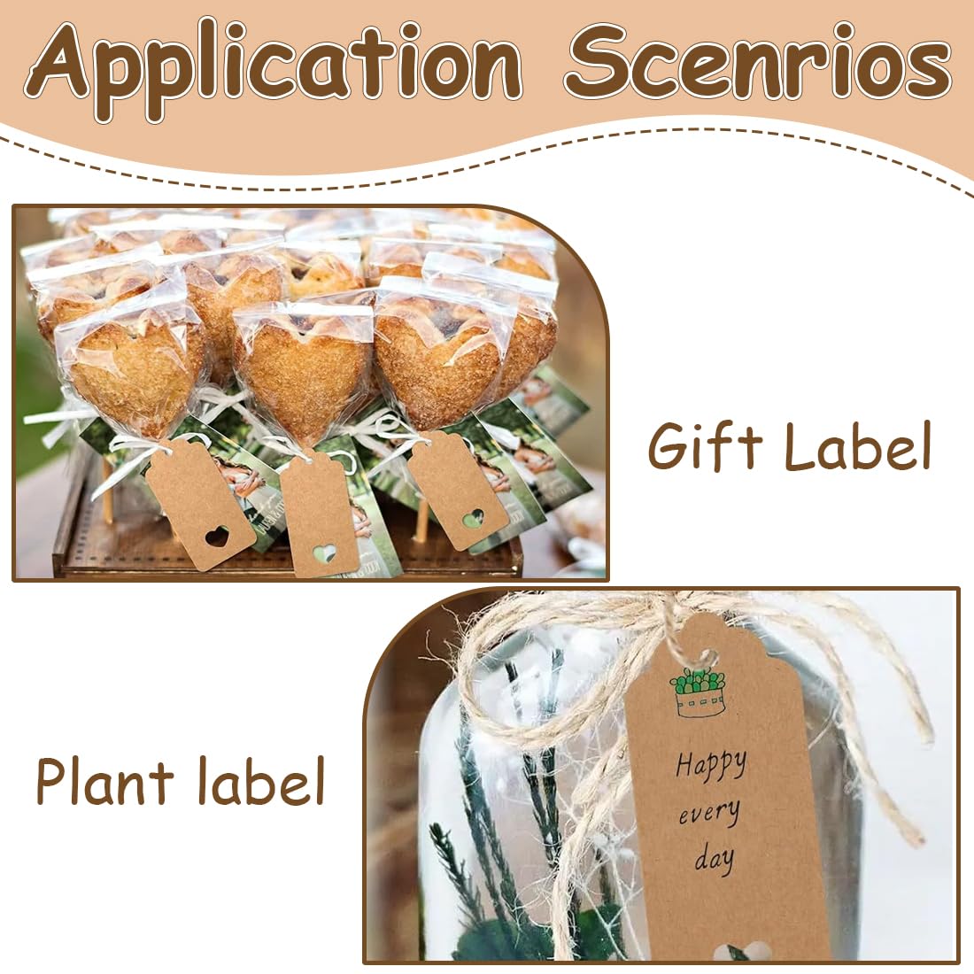 100st Sleutelhanger Displaykaarten met 100st Zelfsluitende Zakjes Kraft-kleur Oorbel Kaarten Houder Ketting Display Kaarten voor Verpakking Verkoop (7,5x12cm