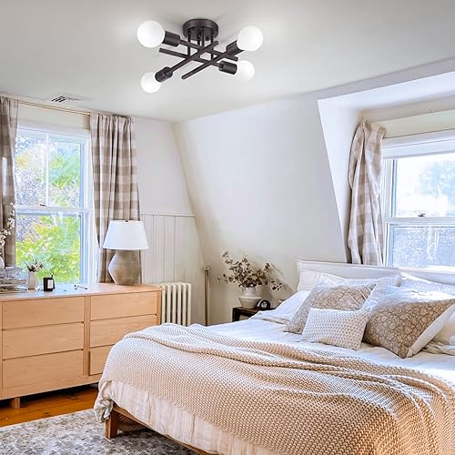 Miniatura 3 de SunRider Luminaria Industrial de Techo Semiempotrada de 4 Luces, Luces de Techo de Granja de Bronce, Lámpara de Araña Sputnik de Metal Rústico para