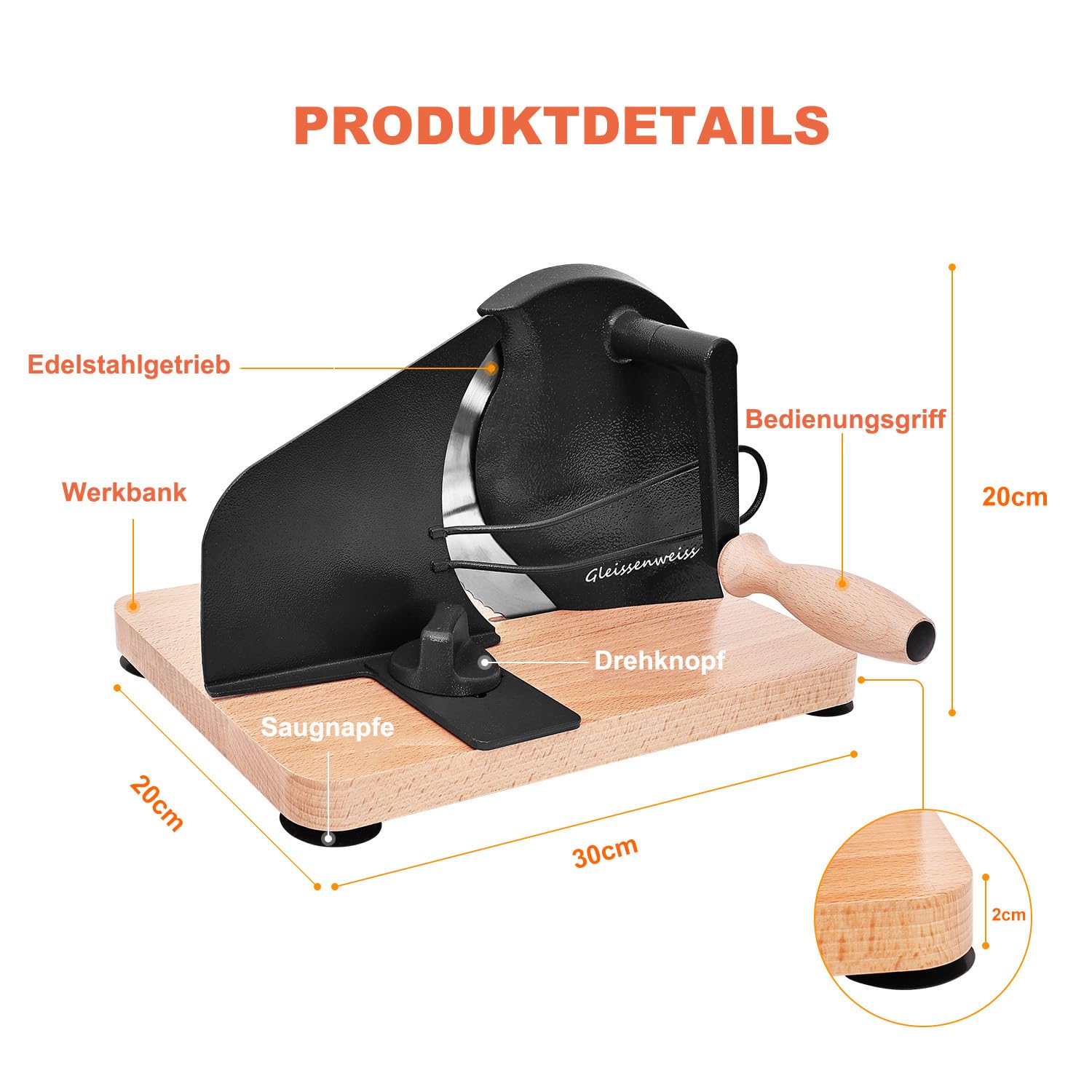 Manuelle Brotschneidemaschine mit Handkurbel, Einstellbare Scheibendicke 0–20 mm, Edelstahl-Wellenschliffklinge, Massivholz-Basis, Für Sauerteigbrot, Selbstgebackenes Brot, Toast & Baguette