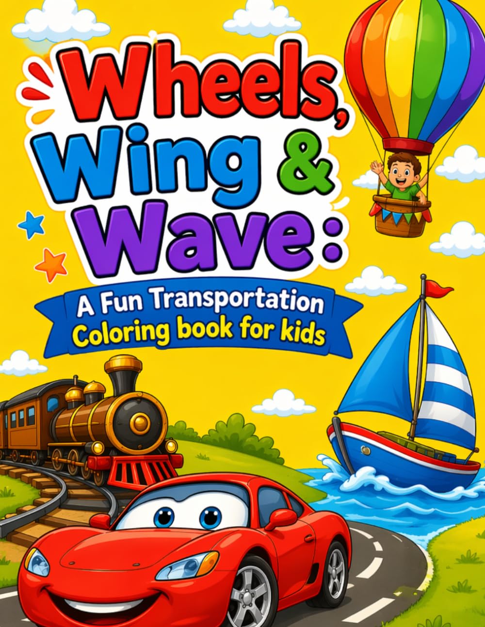 Transportation Coloring Book: Fun Cars, Trucks, Planes, Boats, and More for Kids Ages 3–8