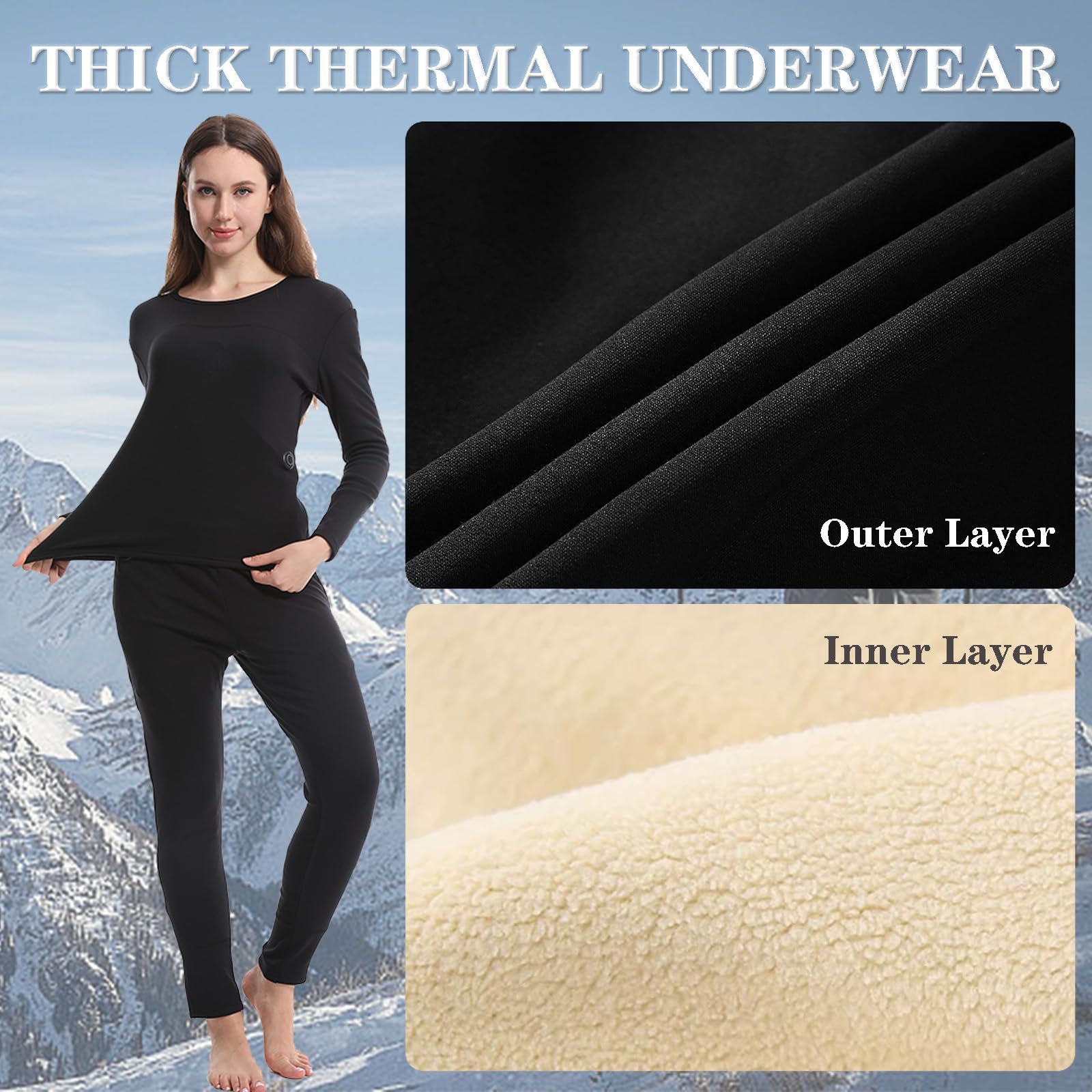 Set di Biancheria Intima Termica Riscaldata da Donna Pigiama da Donna con Strato di Base Foderato in Pile Riscaldante Long Johns