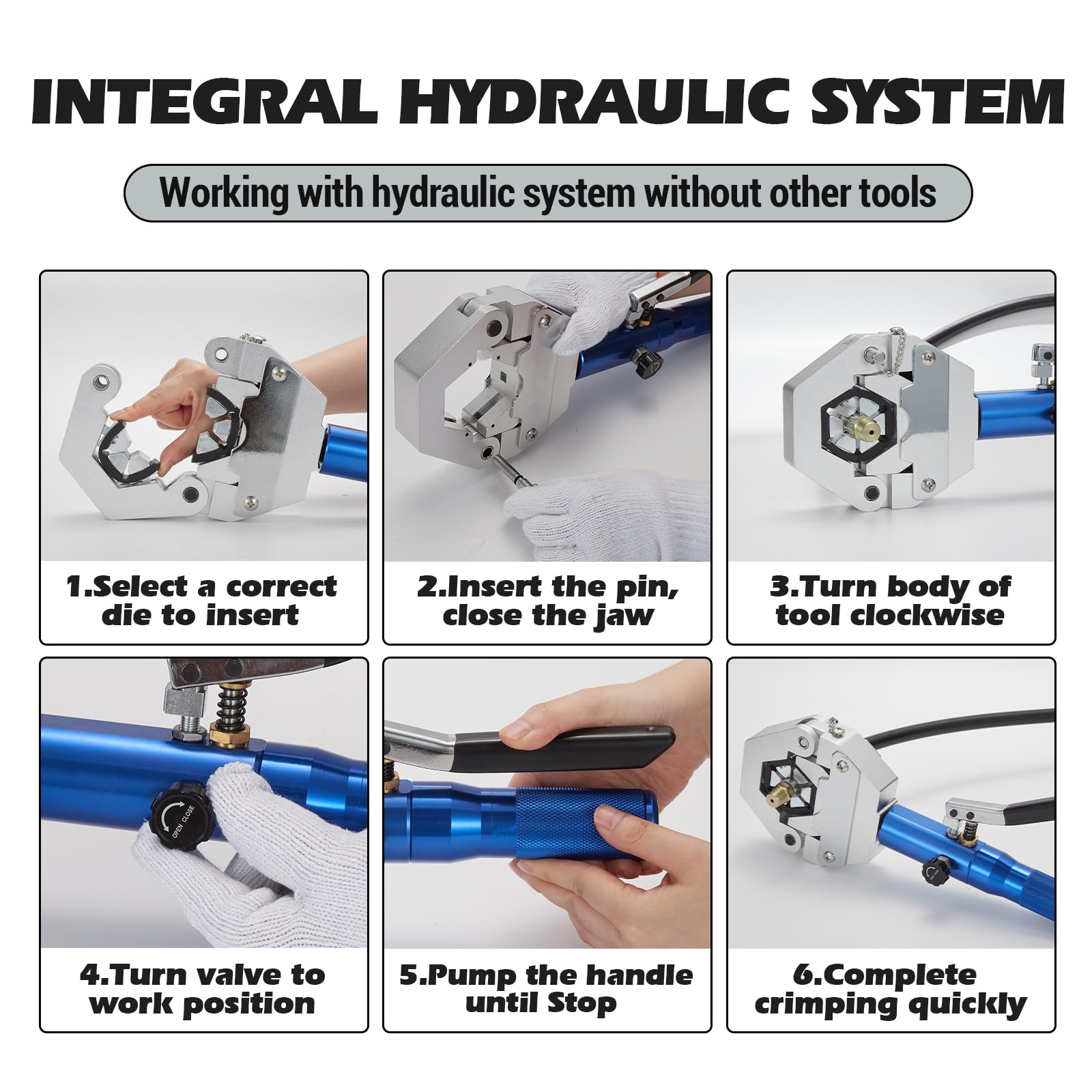 Garvee Crimpadora hidráulica manual para mangueras de aire acondicionado – Herramienta profesional portátil – 7 matrices – Reparación de sistemas Climatizador – Incluye tijeras y guantes – Compatible