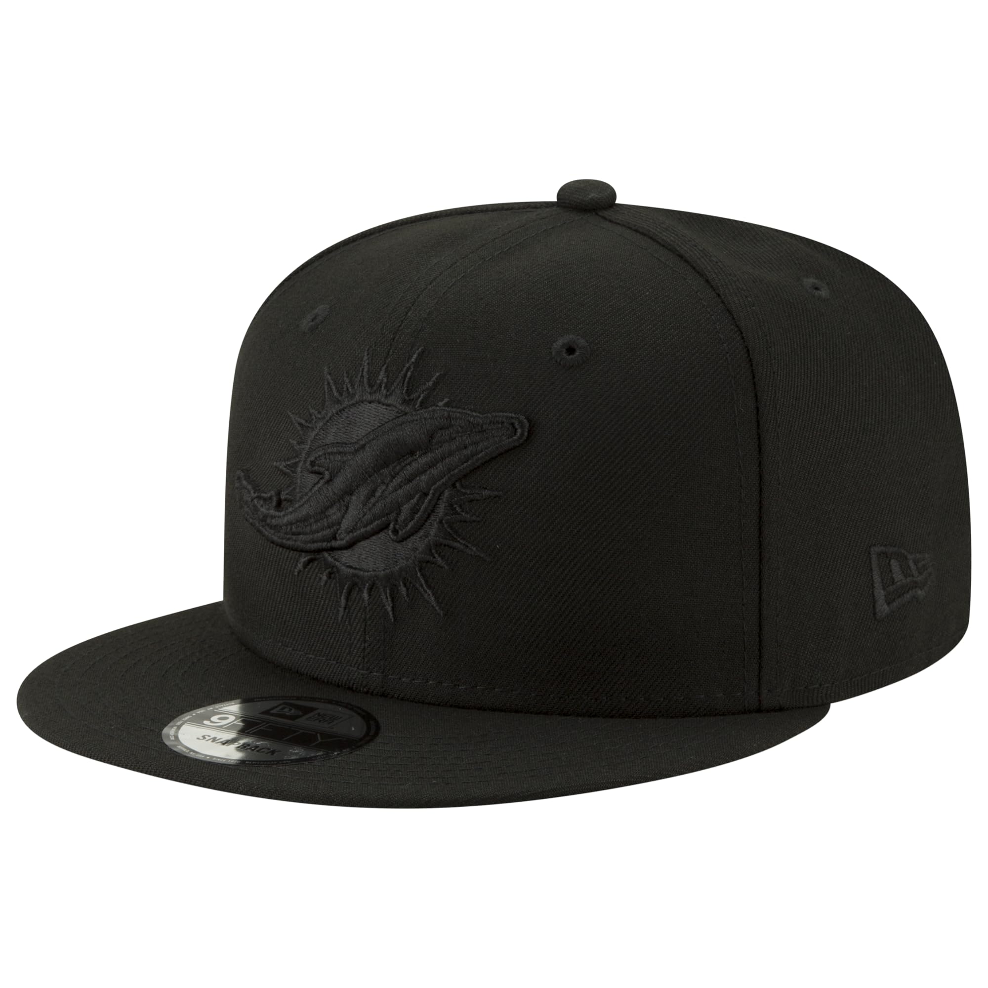 New Era NFL 9FIFTY Black On Black Adjustable Snapback Hat Cap One Size Fits All, Miami Delfine, Einheitsgröße