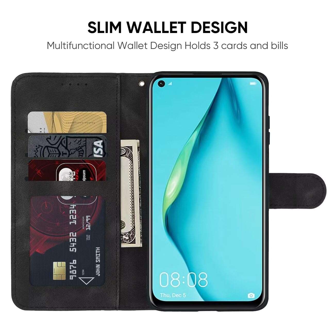 Wanyuexes Case for Huawei P40 Lite/Nova 6 SE/Nova 7i JNY-L21A Wallet Case with Tempered Glass Screen Protector - Image 2
