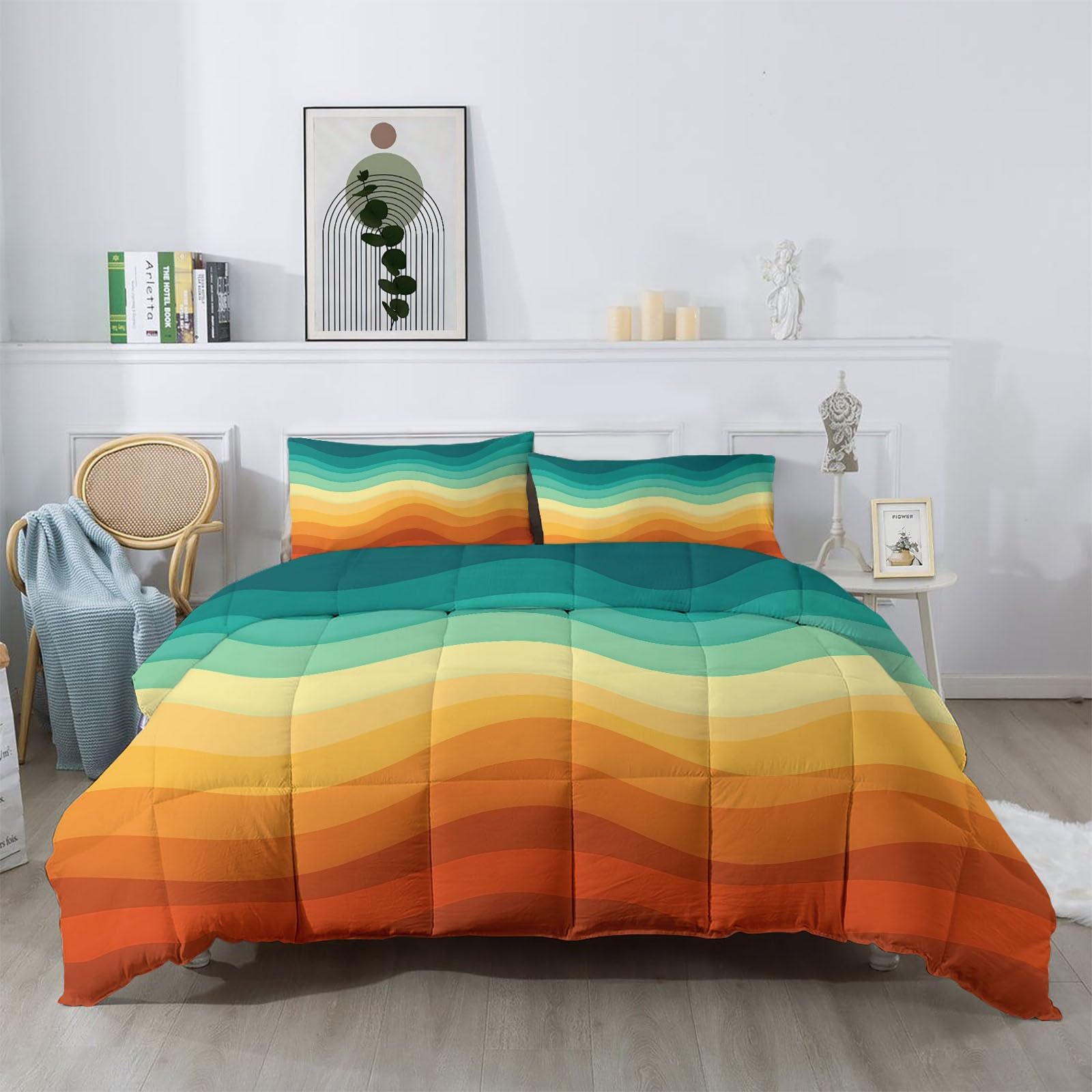 Ultra lekka kołdra letnia 200 x 220 cm, płynące paski faliste z efektem ombre, lekka kołdra letnia, cienka kołdra letnia ze 100% mikrofibry, nadaje się do prania w 40 stopniach, petrol i