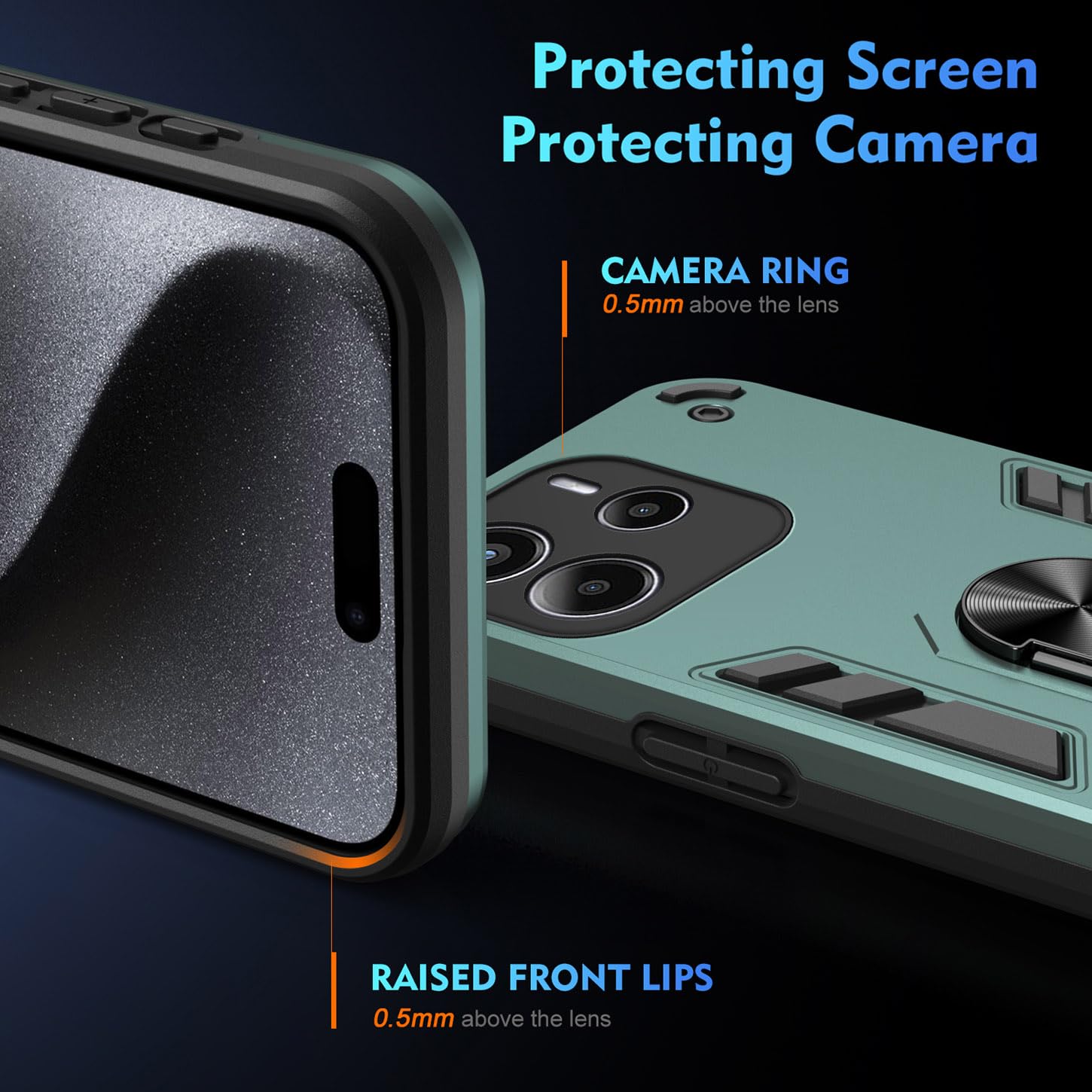 ILING Cover Per Xiaomi Redmi Note 14 4G, [Antiurto Militare] Traslucida Opaca Con Anello Porta Dito E Supporto - Blu Reale