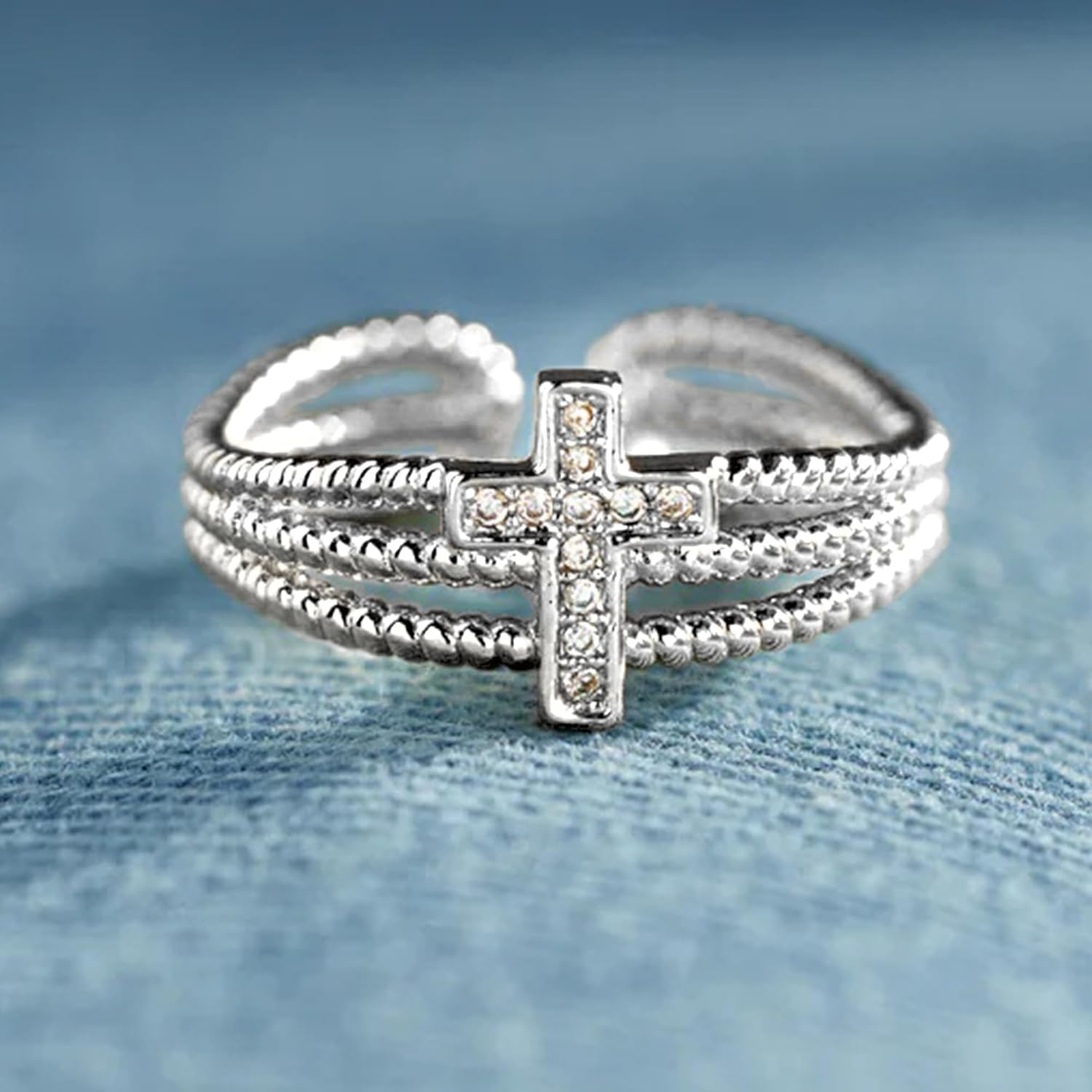 Cross Ring for Women, 925 Silver Sterling Shiny CZ Cross Crystal Ring 14K Gold Plated Christian Religious Crosslet Faith Rings to Men Open Adjustable Inspirational Ring Mother's Day Jewelry Gift