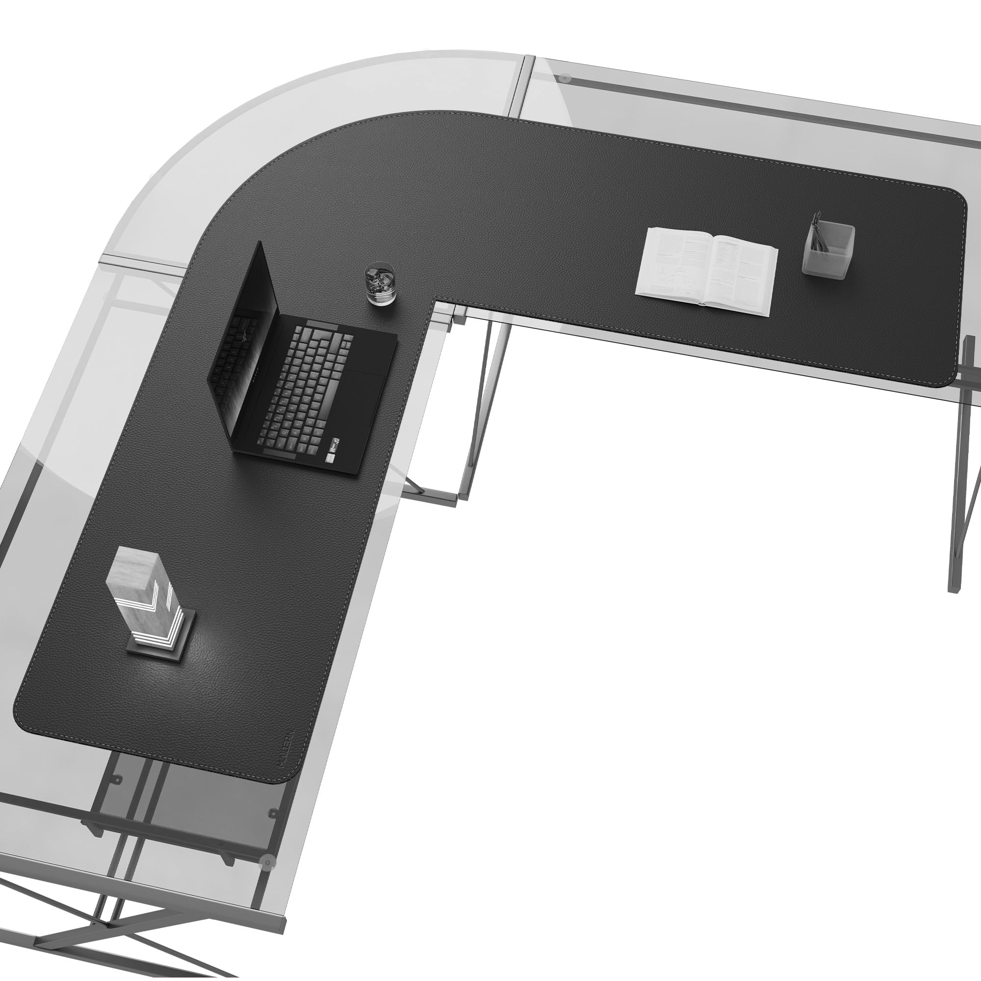 MAIDERN L-förmige Schreibtischunterlage (150+150) x50cm - XXL Ecken Mauspad, Wasserdicht & Rutschfest - Für Eckschreibtisch, Homeoffice & Gaming - Schwarz