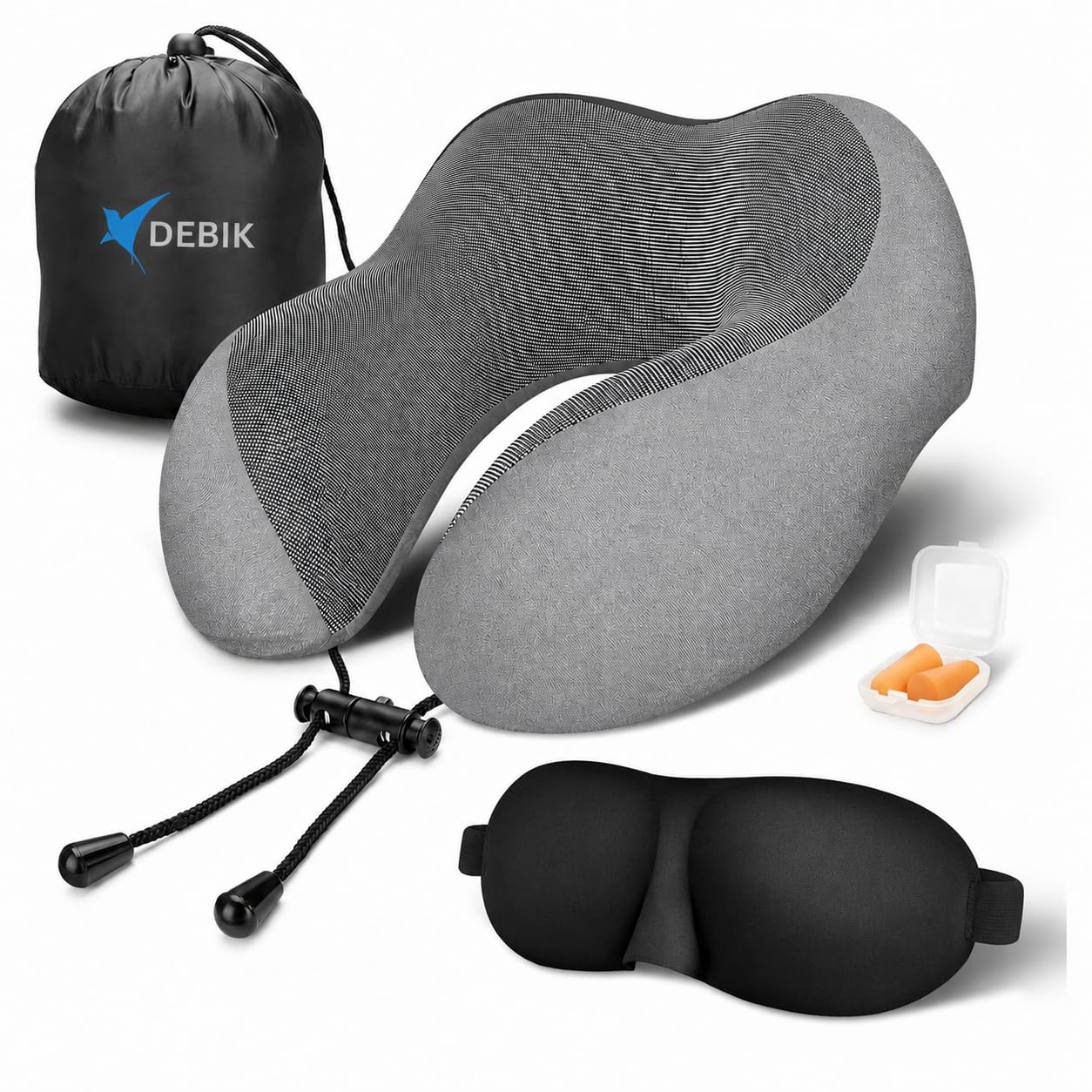 DEBIK Premium Memory Foam Travel Neck Pillow Set with 3D Eye Mask, Ear Plugs & Storage Bag | Ergonomic U-Shaped Airplane Neck Support Cushion for Flight, Car, Train & Office-picture-28