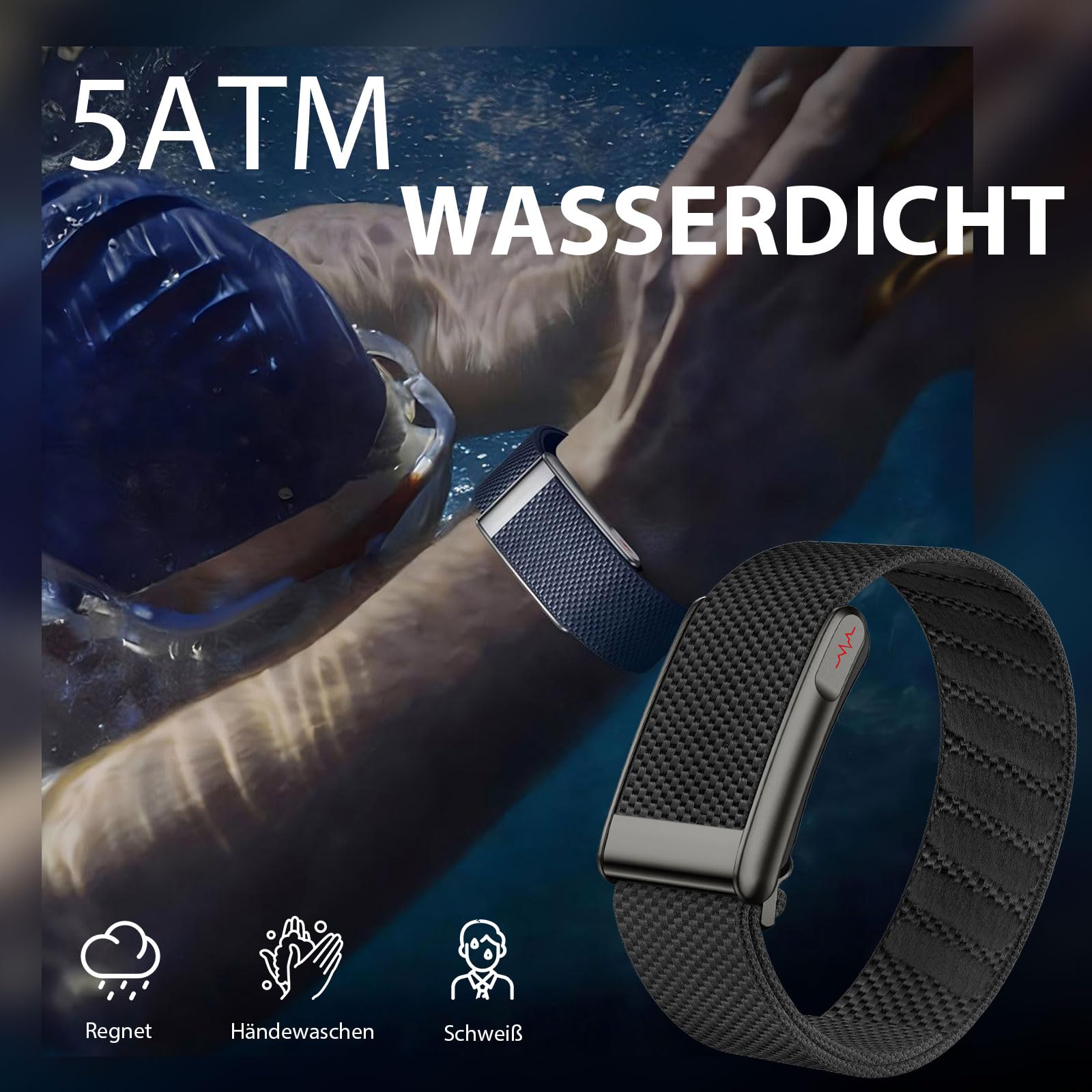 findtime Fitness Tracker ohne Display Aktivitätstracker NFC Smart Band IP68 Wasserdicht Kalorie Distanz-Tracking Multi Sport Modi Schlafmonitor Herzfrequenzmesser usw. Nylon Armband Schwarz