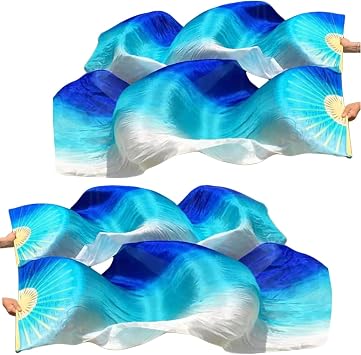BRYCTSISEN Silk Belly Dance Fan Veil 2 Pairs Long Performance Folding Fan
