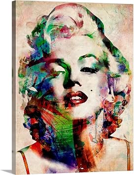 CANVAS ON DEMAND Marilyn Urban Watercolor White Float Framed Canvas Wall Art Print by Michael Tompsett, Figurative, Home Decor, Celebrity Artwork, 12" x16in