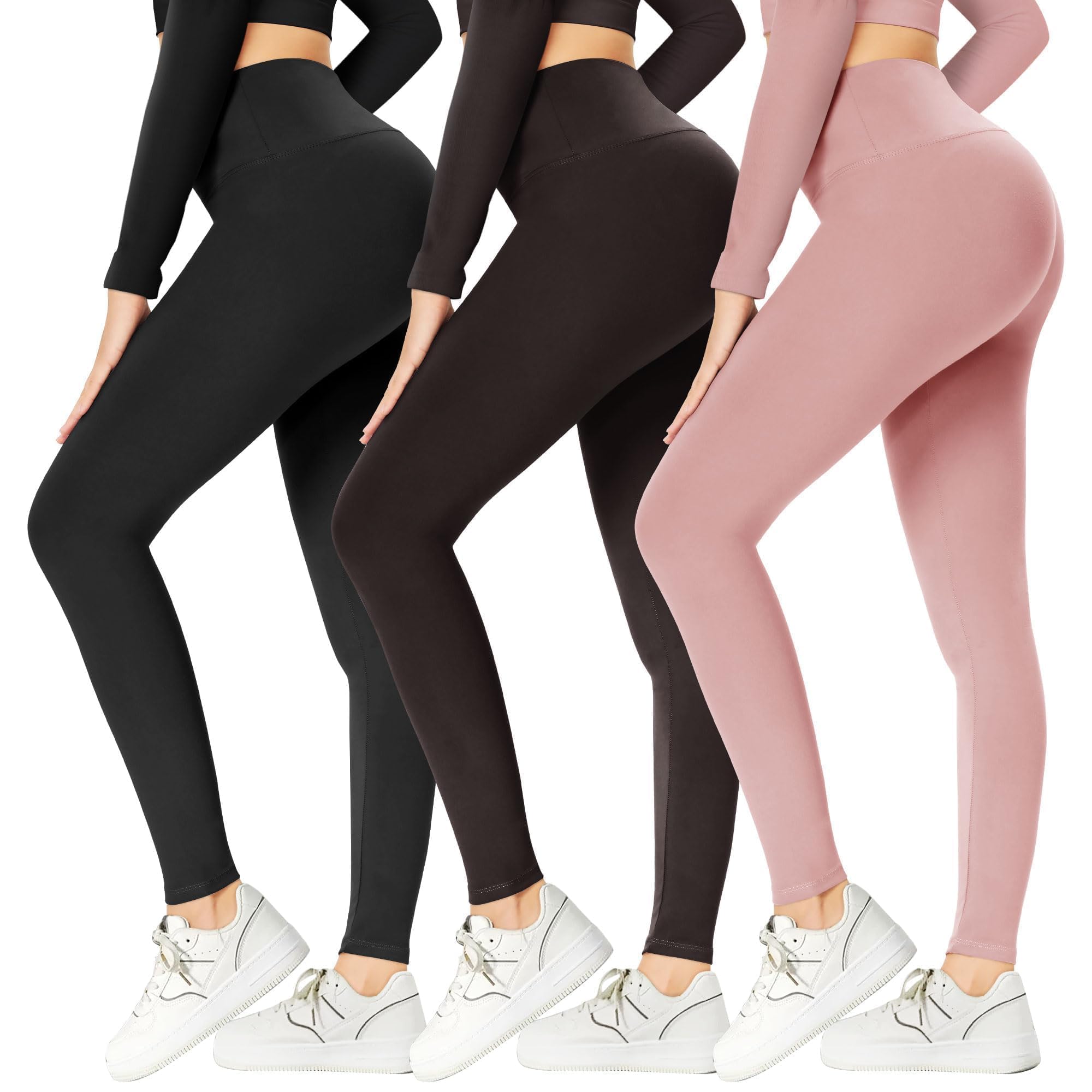GAYHAY 3 Pack Leggings for Women - High Waisted Tummy Control Workout Yoga Pants Gym Running Activewear Compression Black Leggings Coffee Black Pink