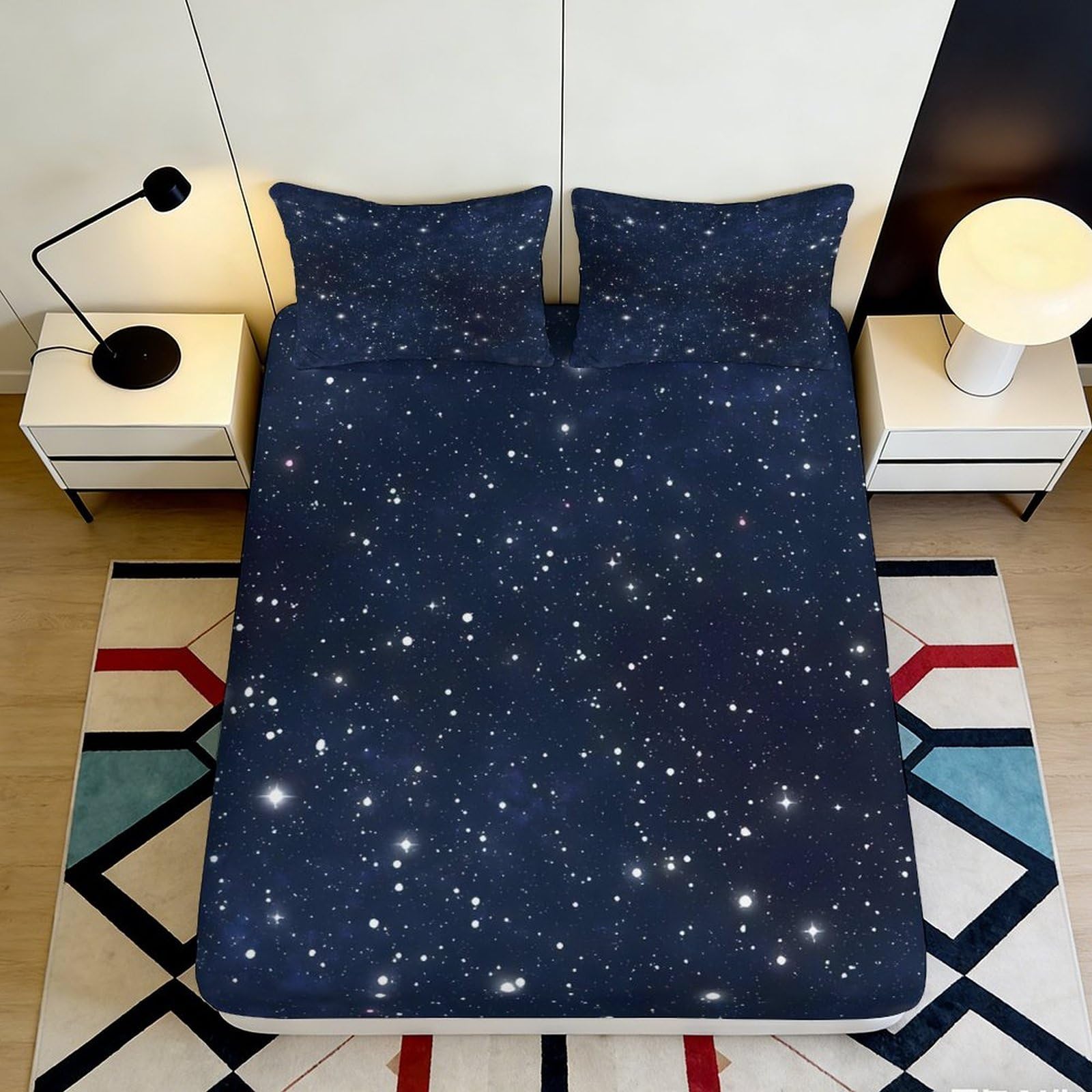 3D Printed Galaxy Fitted Sheet, Microfiber soft touch, starry night Bed Cover for bedroom, dustproof, easy care, apartment bedding, home decor piece, 120x200cm 90x200x25cm