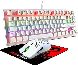 FELiCON RK2 Mechanical Gaming Keyboard Mouse Combo, TKL 80% Percent UK Layout RGB Light Up Tenkeyless Keyboard+6400 DPI Ultra-Light Honeycomb PC Gaming Mice+Mouse Pad for PC PS4 Xbox-Blue Switch/White
