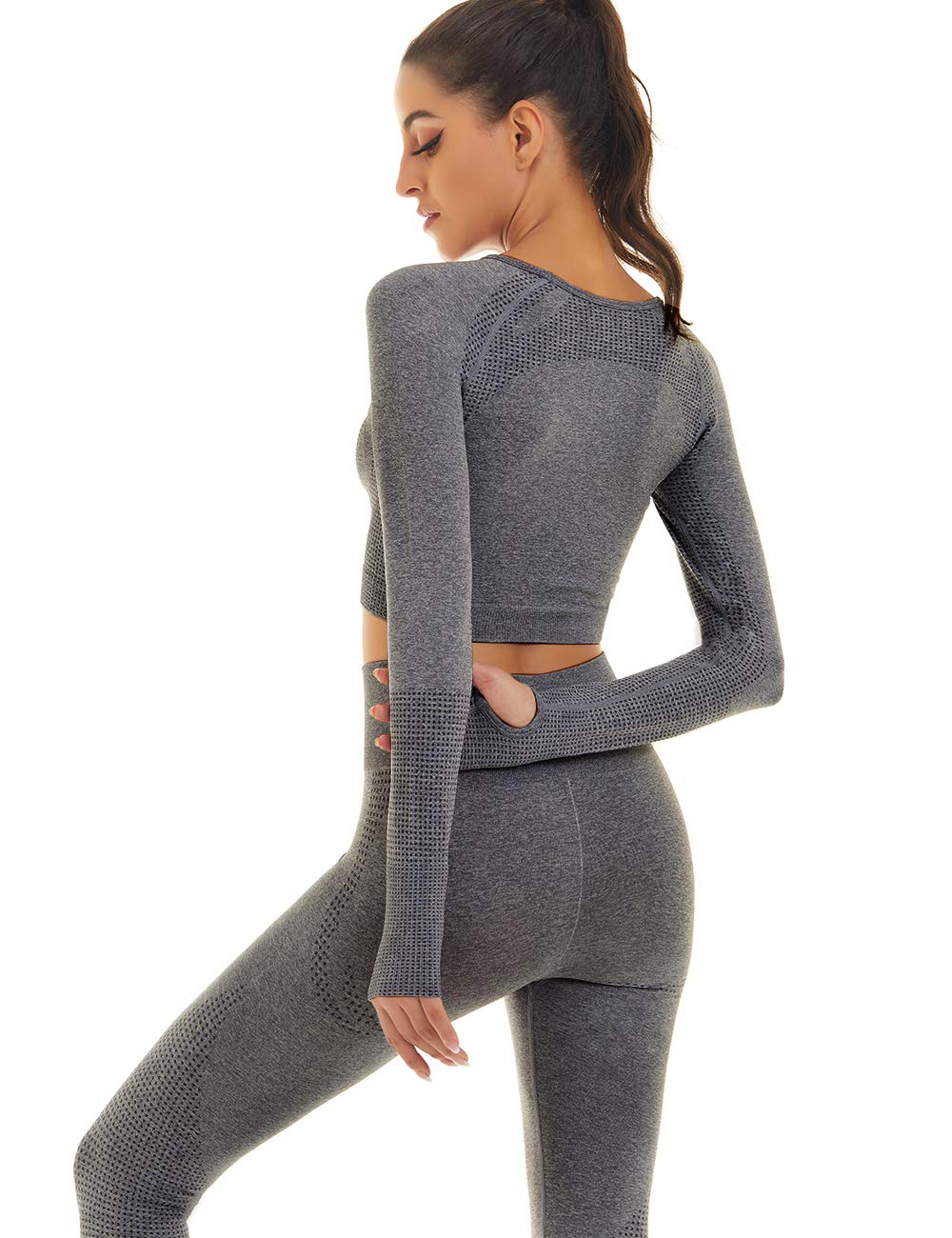 Toplook Women Seamless Workout Outfits Athletic Set Leggings + Long Sleeve Top 2 Pieces