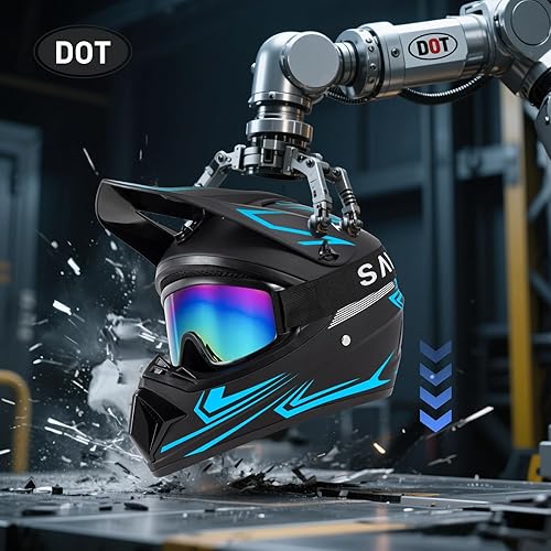 Miniatura 4 de Juego de 4 cascos de motocross para adultos (guantes con gafas) para hombres y mujeres, casco de motocicleta de cara completa para bicicleta de