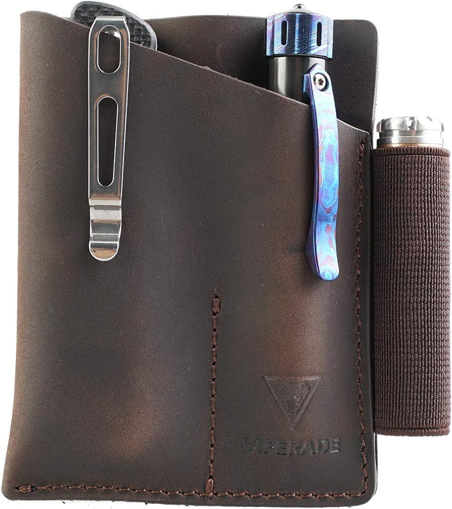 VIPERADE PJ12 Leather EDC Pocket Organizer for Belt, Multitool and Flashlight Holster, Leather EDC Holster with Pen Loop, EDC Leather Knife Sheath with Belt Clip