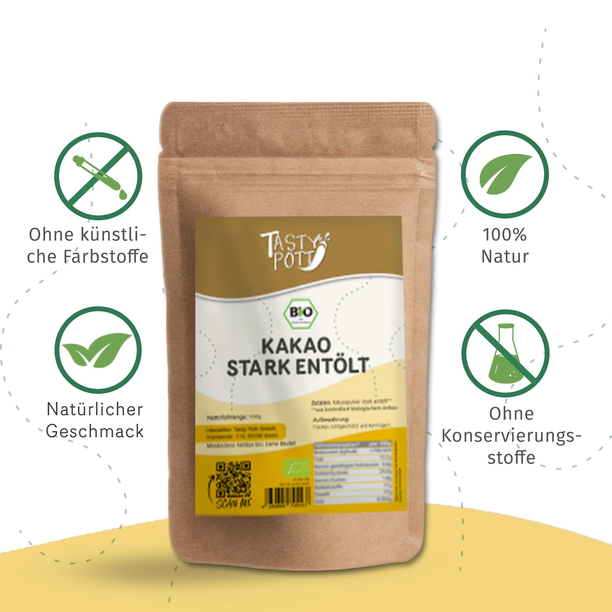Tasty Pott Bio Kakao, STARK entölt I Kakaopulver I Cacao I Zum Backen I Für Müsli und Porridge I Desserts Kochen I Vegane Ernärhung I Im Beutel 1000g (2x1000g)