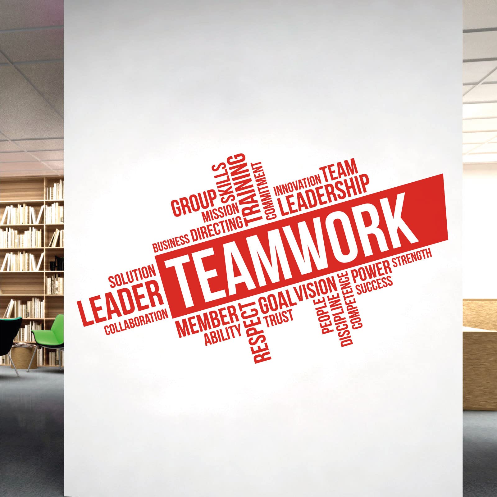 Corporate Wall Art Sticker - Teamwork, Leadership, Training, Skills Goal, Respect... - Company Office, Conference Room [XXLarge] [Tomato]