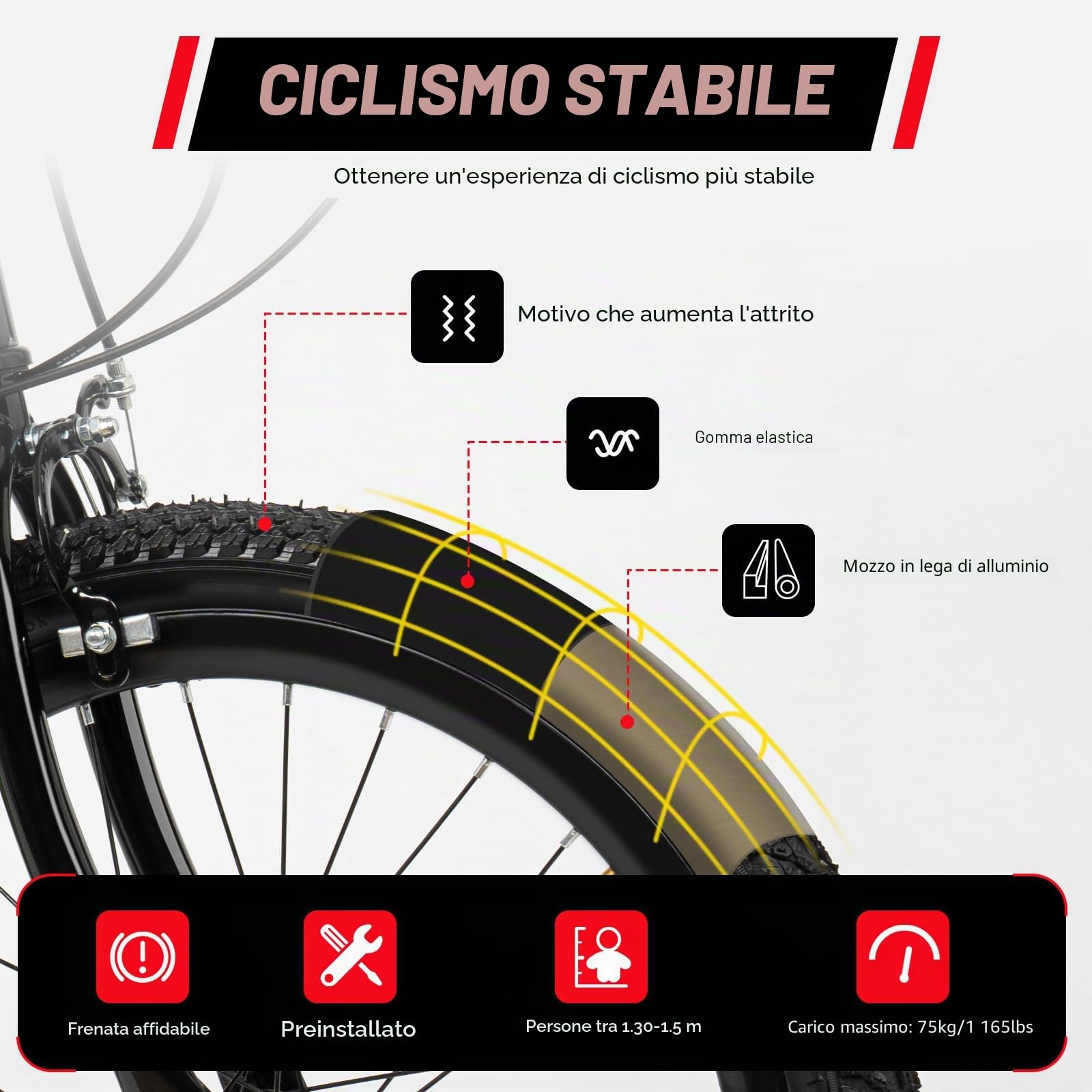Mountain bike da 20 pollici per bambini e ragazzi con campanella a bussola, cambio a risparmio energetico, freni sicuri, telaio in acciaio al carbonio, capacità di carico 85 kg, per viaggi su