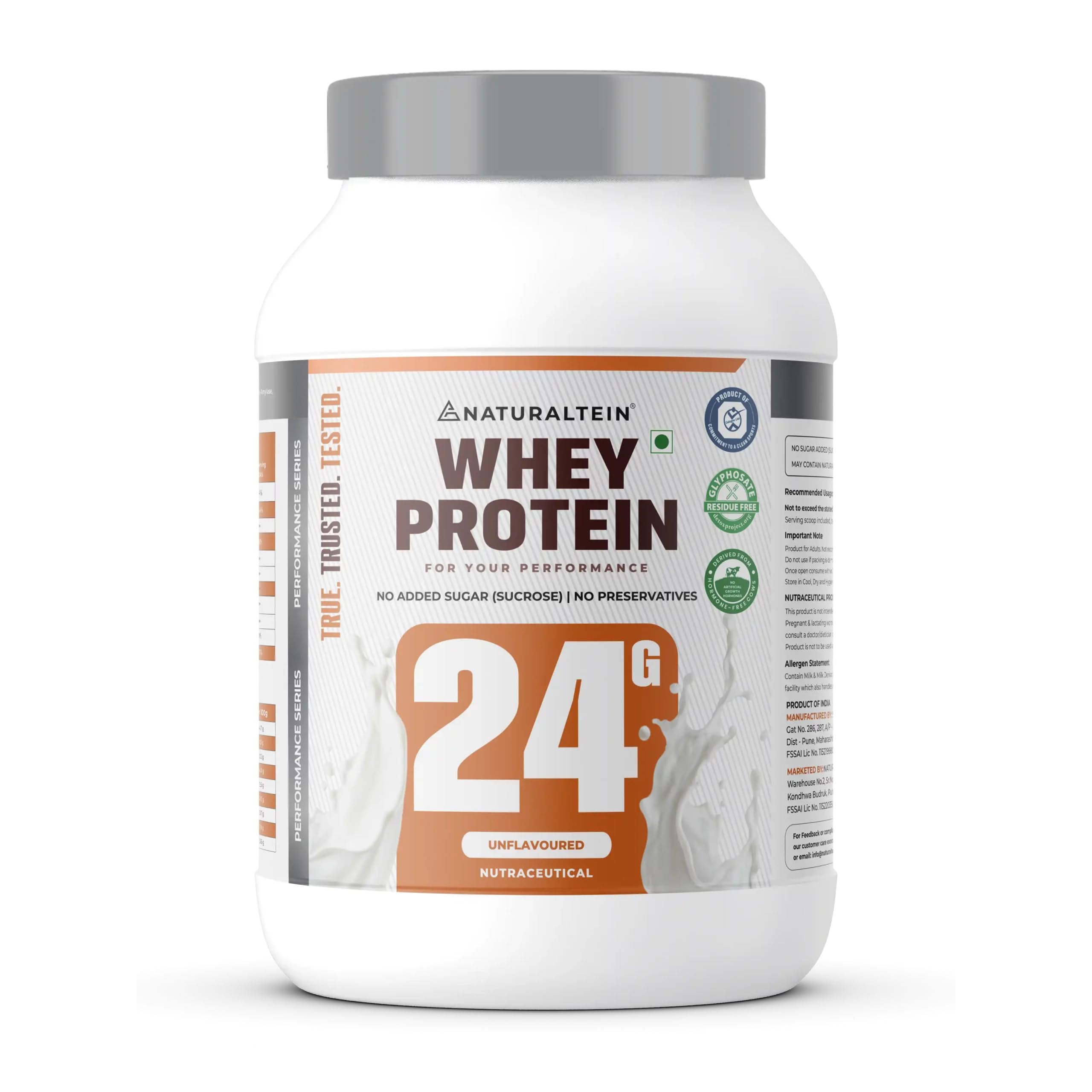 NATURALTEIN Natural Whey Max Protein – 1 kg (Unflavoured) | 24 g Protein per Serving | Naturally Formulated | No Added Sugar | Non-GMO | Soy & Gluten Free | Smooth Mixability & Easy Digestion