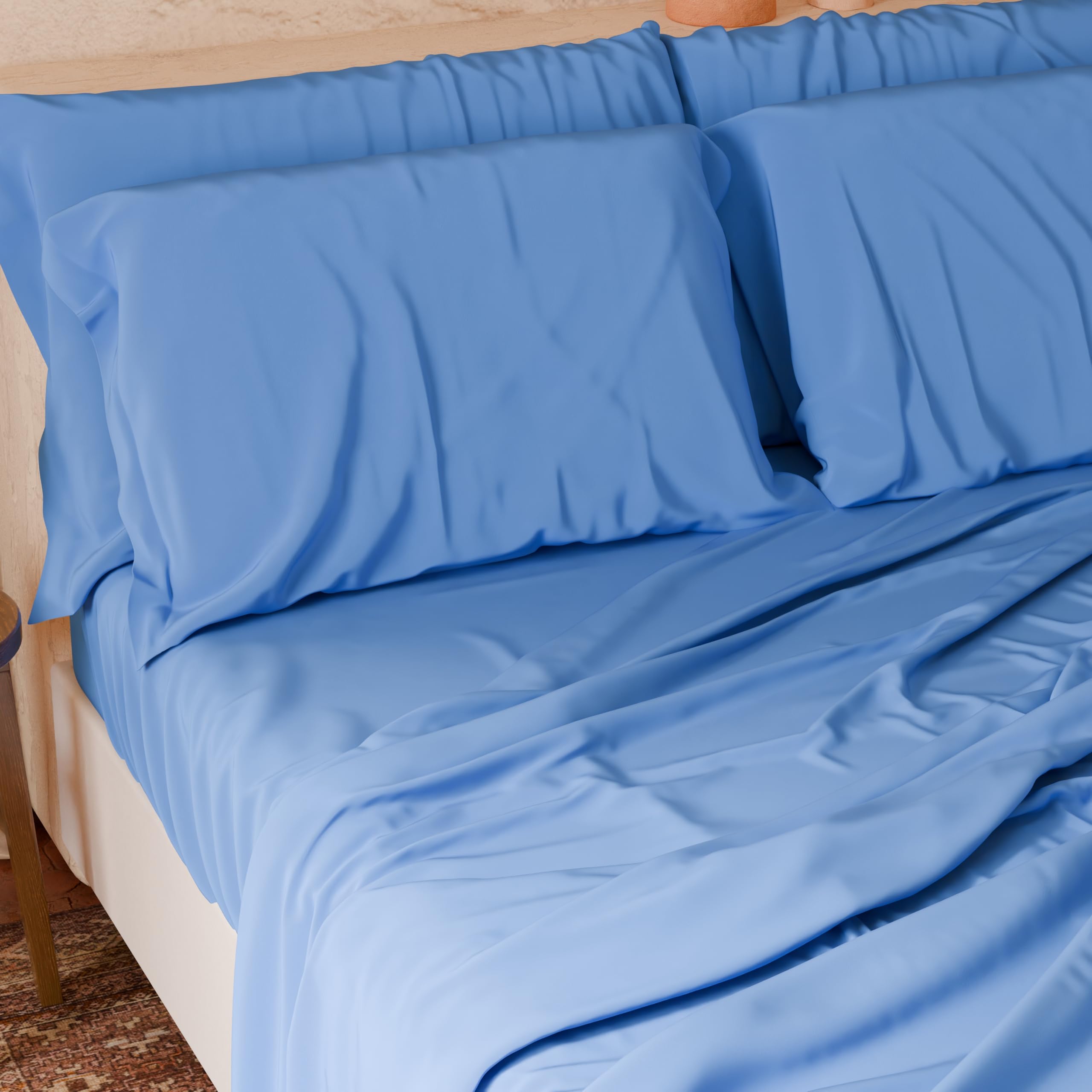 PETTI Artigiani Italiani-Piece Double Bed Sheet Set, Soft and Breathable, Complete Bed Set with Top Sheet, Fitted Sheet with Elasticated Corners and 1 Pillowcase, Light Blue