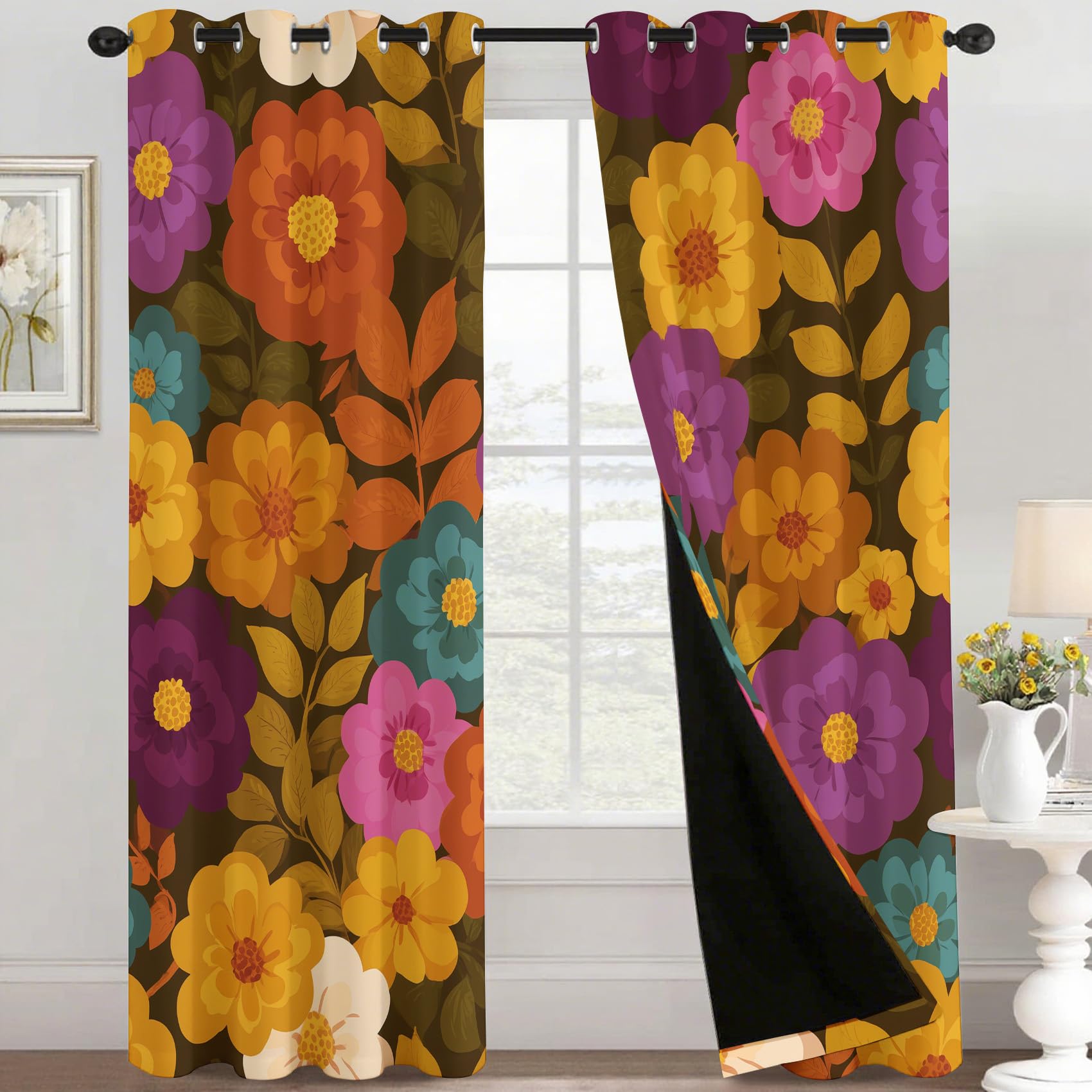 Rideaux motif floral vintage occultants 160x240 résolvant les vis-à-vis et le froid aux fenêtres
